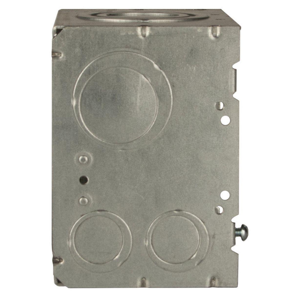 260 - 4-11/16 in. Square Box, Large Capacity, Welded, 3-1/4 in. Deep, (2) 1/2 in. KO, (4) 1/2 - 3/4 in. TKO, (2) 3/4 - 1 in. TKO, (2) 1 - 1-1/4 in. TKO, (2) 1, 1-1/4, 1-1/2, 2 in. KO