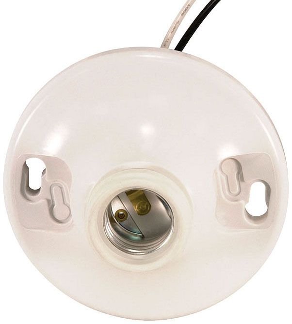 90/1503 - White Phenolic On-Off Pull Chain Ceiling Receptacle - 6" AWM B/W Leads 105C - 4-1/2" Diameter - 250W - 250V