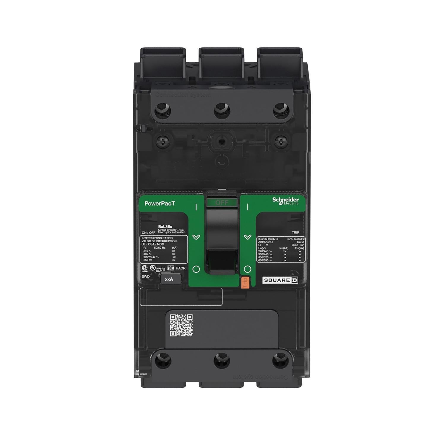 BGL36080LU - Circuit breaker, PowerPacT B, 80A, 3 pole, 600Y/347VAC, 18kA, lugs, thermal magnetic, 80%, control wire ON end