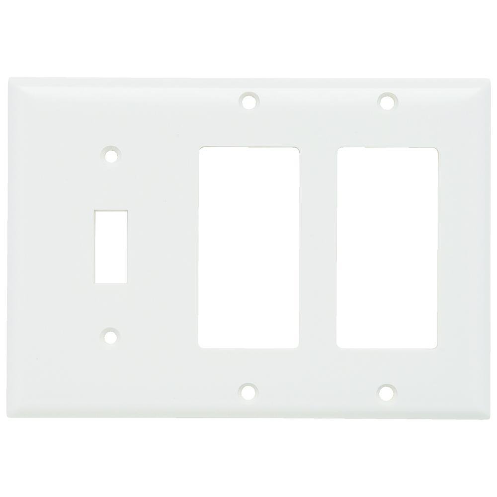 SP1262-W - Combination Openings, 1 Toggle Switch and 2 Decorator, Three Gang, White