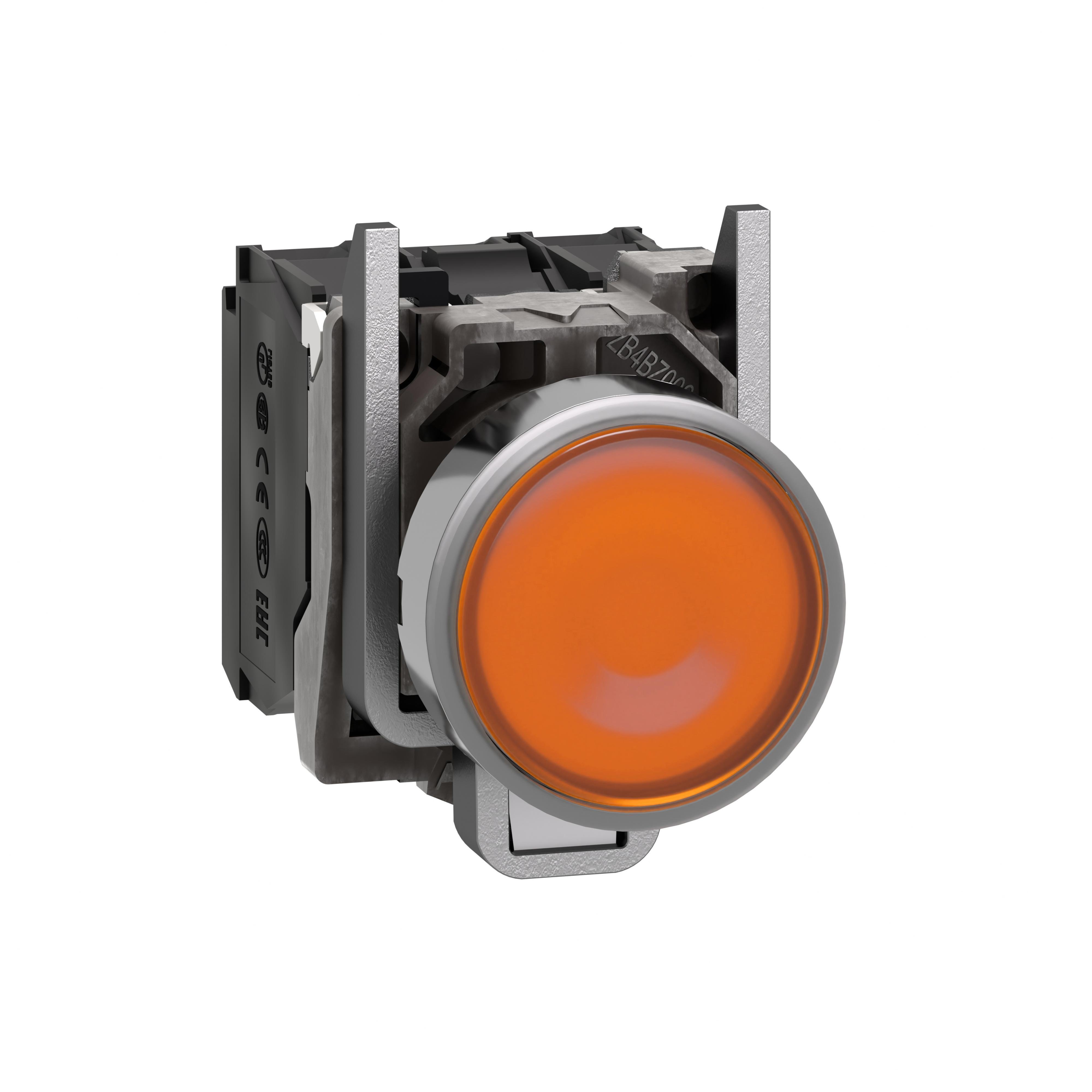 Picture of XB4BW35B5 - Illuminated push button, Harmony XB4, metal, orange flush, 22mm, universal LED, plain lens, 1NO + 1NC, 24V AC DC