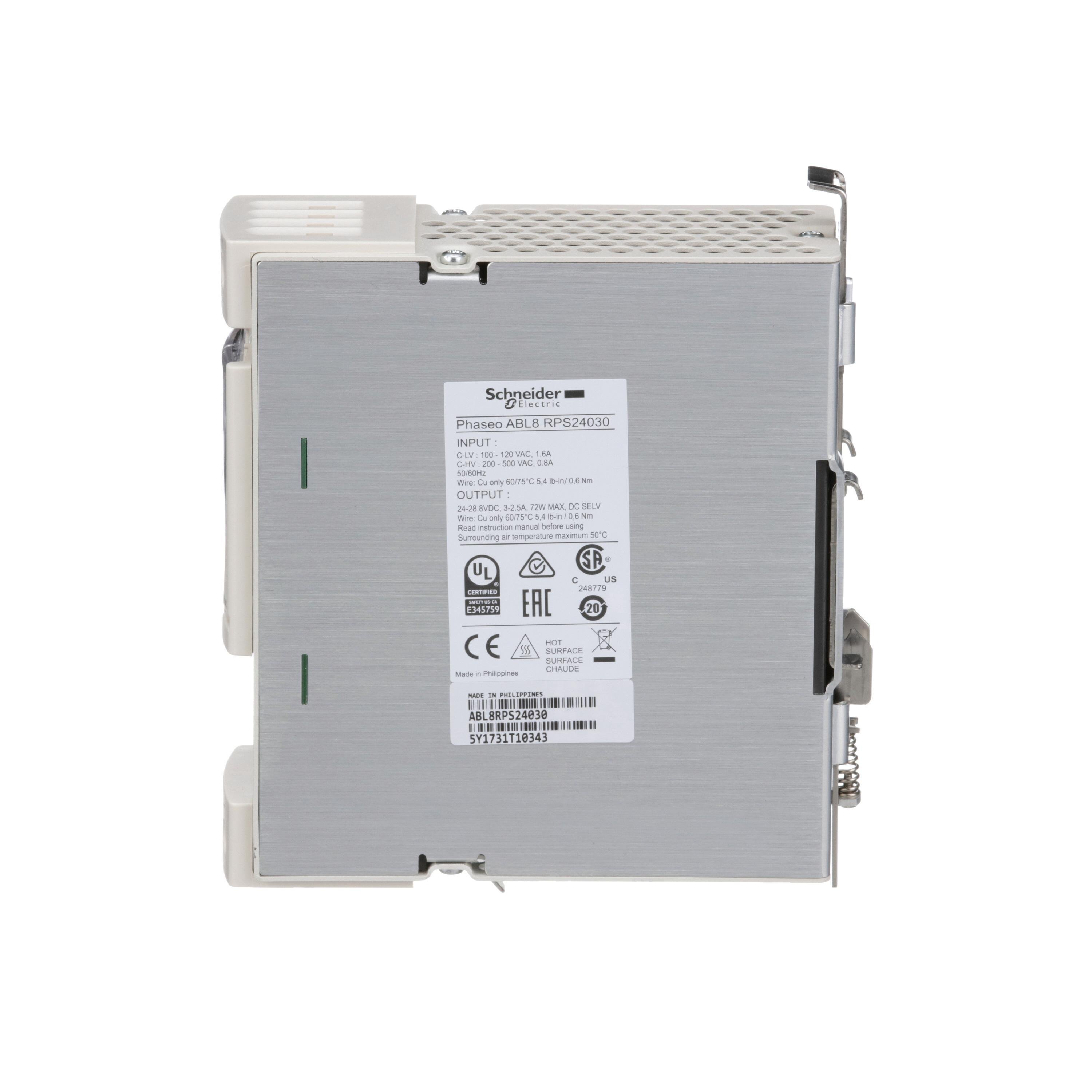 Picture of ABL8RPS24030 - universal power supply, Phaseo, 1 or 2 phase, 100 to 500 V, 24 V, 3 A