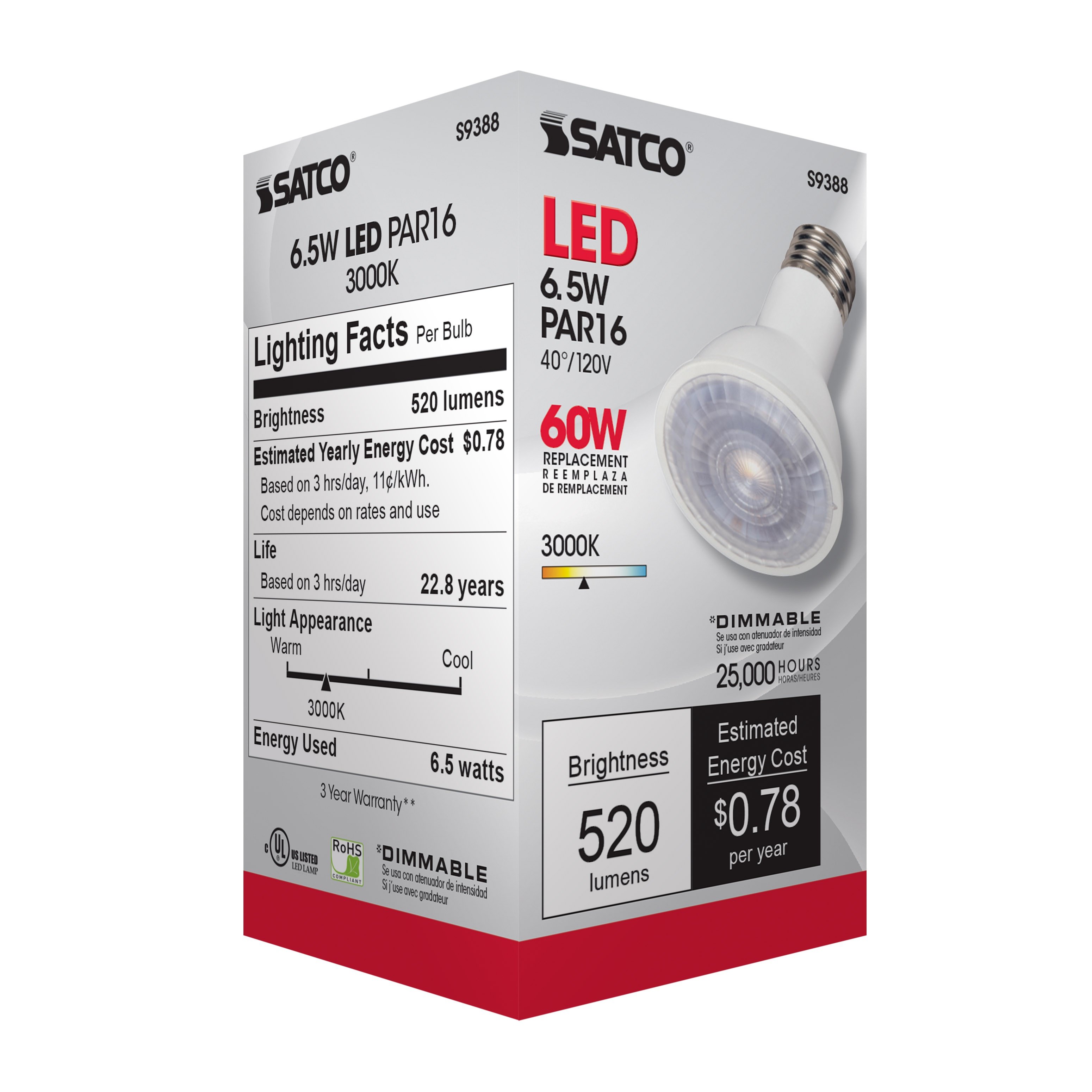 Picture of S9388 - 6.5 Watt PAR16 LED - 3000K - 40 deg. Beam Angle - Medium base - 120 Volt