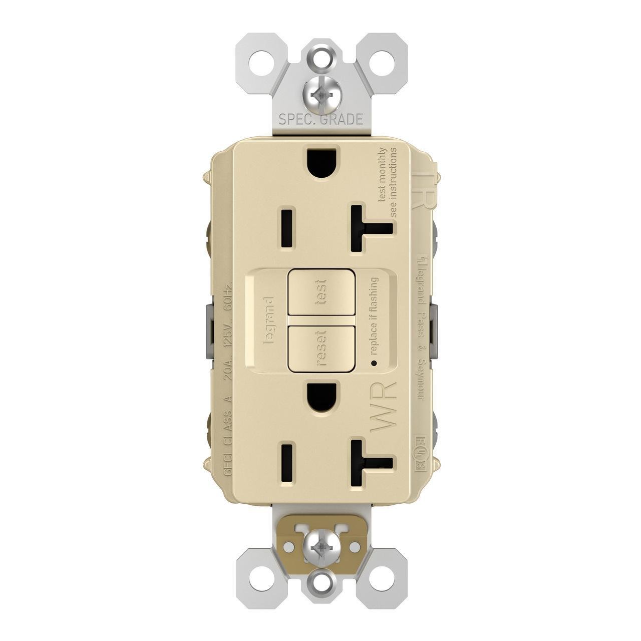 Picture of 2097-TRWRI - radiant® Tamper-Resistant Weather-Resistant 20A Duplex Self-Test GFCI Receptacles with SafeLock® Protection, Ivory