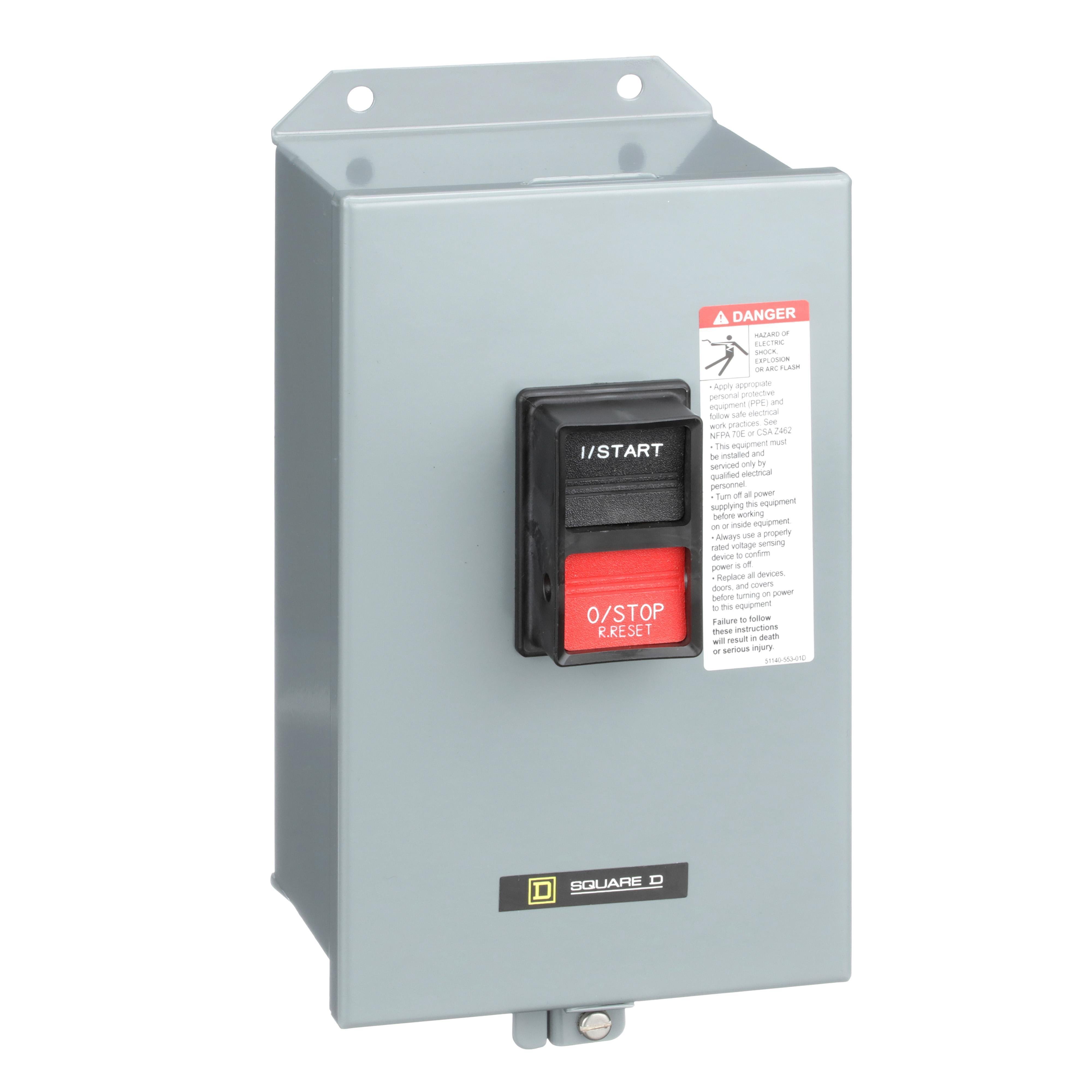 Picture of 2510MBA2 - Manual starter, integral horsepower,  NEMA M0, 600VAC, 3 pole, 5HP at 380/575VAC, 3 phase, no indicator, NEMA 12