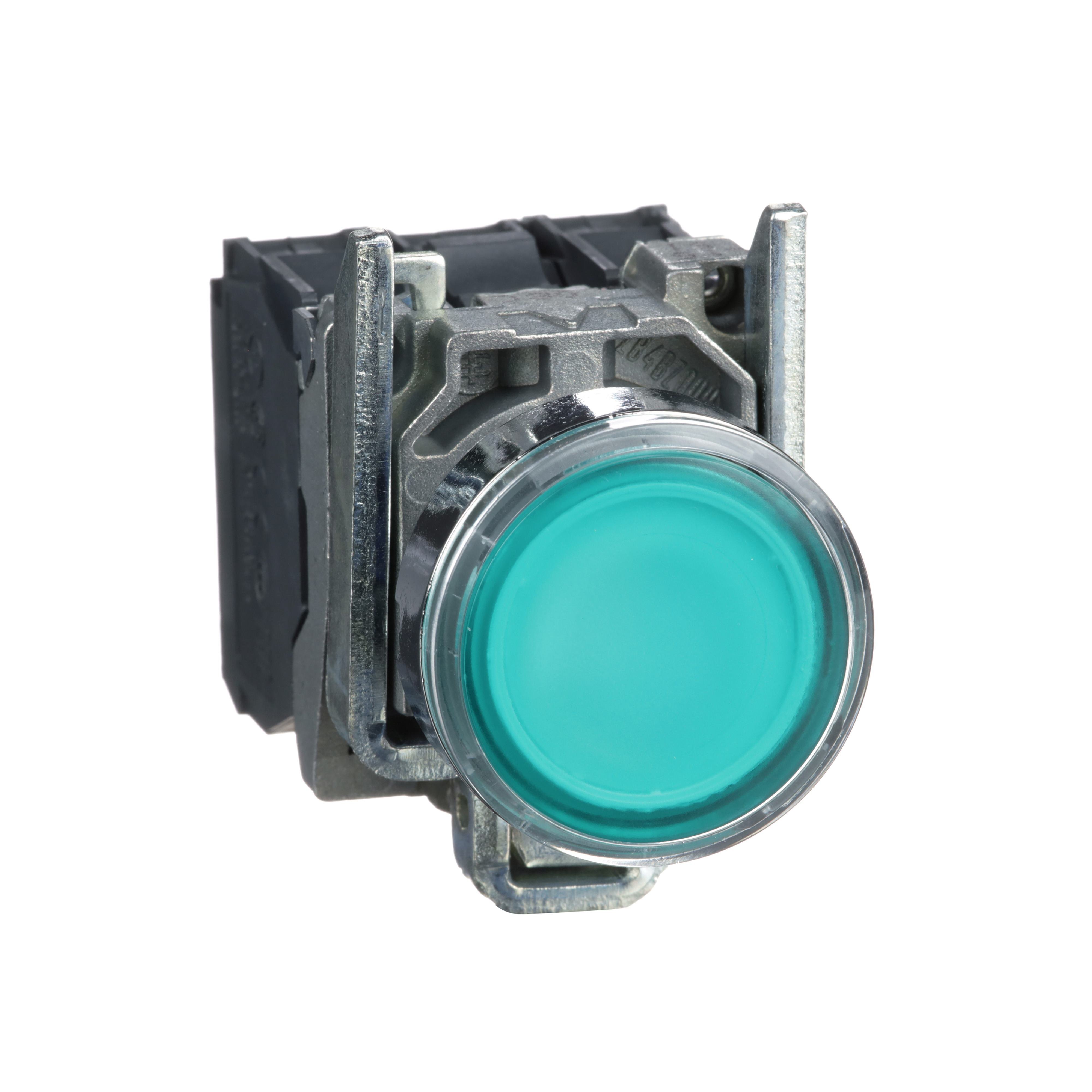 XB4BW33B5 - Illuminated push button, Harmony XB4, metal, green flush, 22mm, universal LED, plain lens, 1NO + 1NC, 24V AC DC