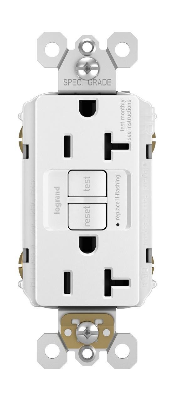 Picture of 2097-TRW - radiant® Tamper-Resistant 20A Duplex Self-Test GFCI Receptacle with SafeLock® Protection, White