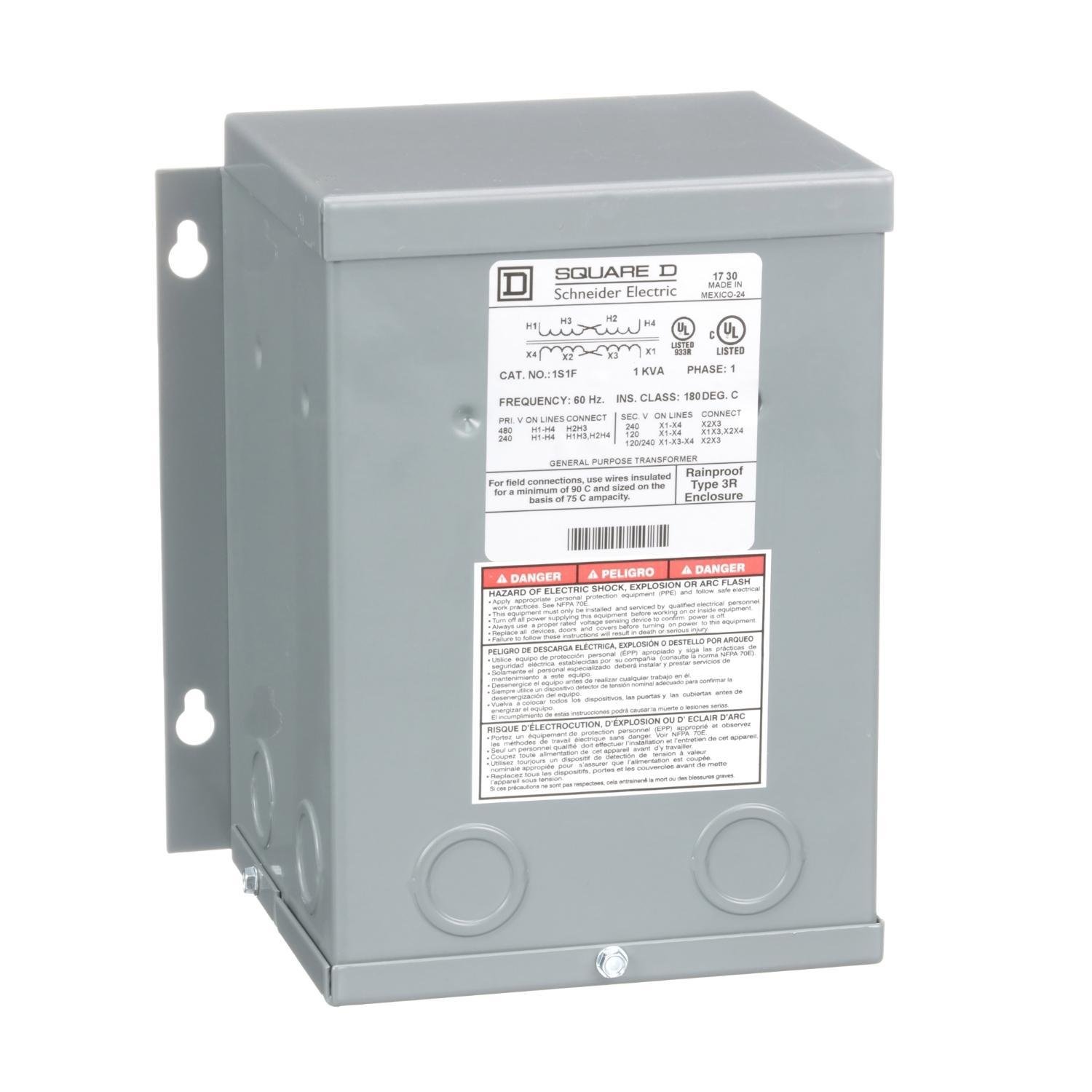 1S1F - Transformer, dry type, encapsulated, 1kVA, 1 phase, 240x480V primary, 120/240V secondary, 7A, 115C rise [TAA]