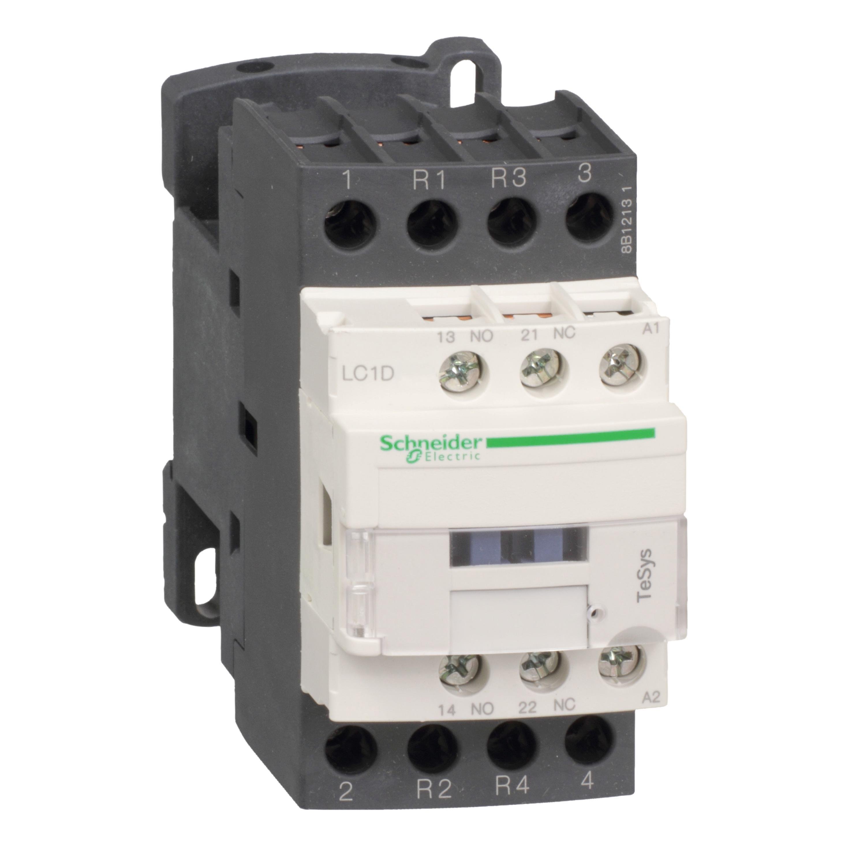 Picture of LC1D188G7 - IEC contactor, TeSys Deca, nonreversing, 32A resistive, 4 pole, 2 NO and 2 NC, 120VAC 50/60Hz coil, open style, open style