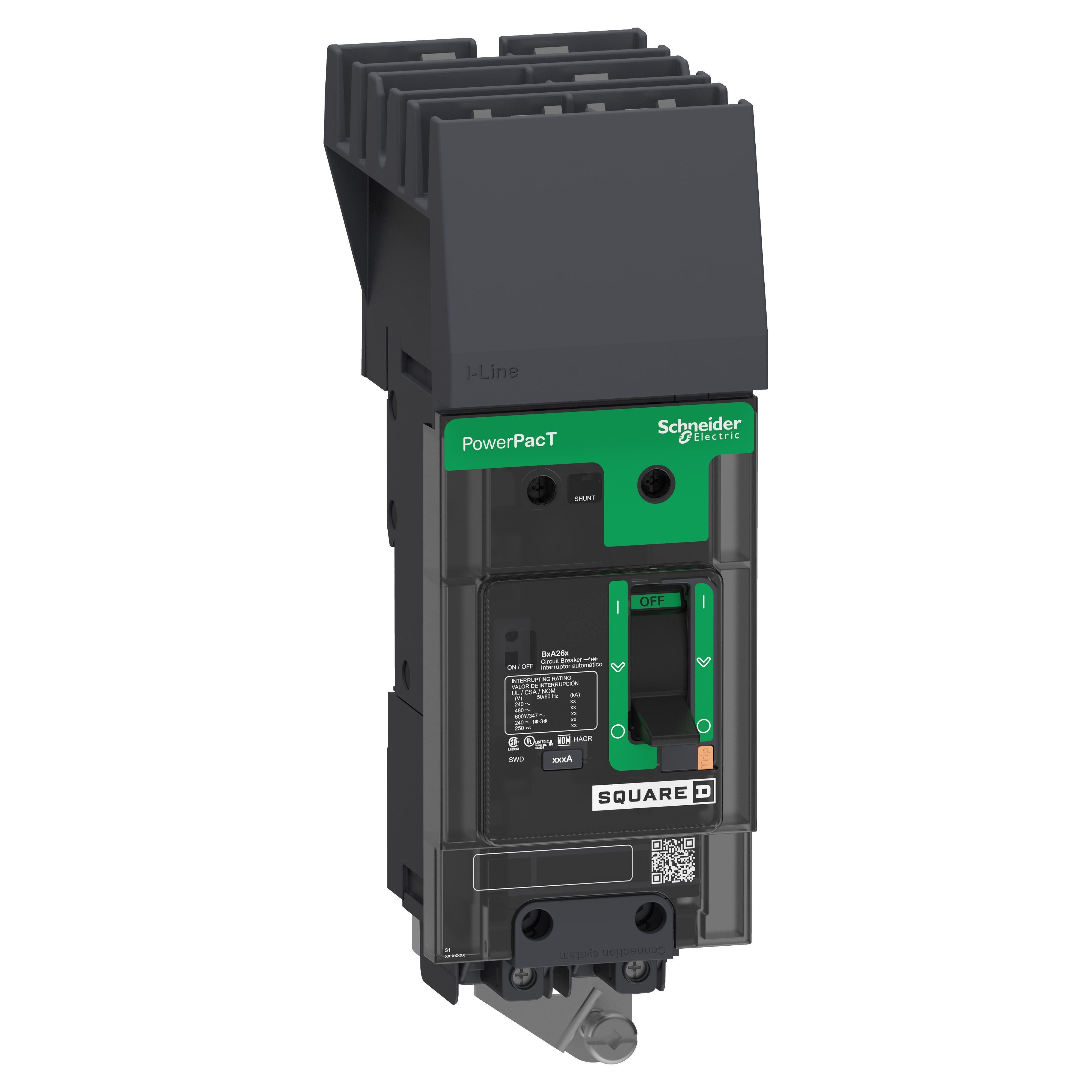 Picture of BDA260802 - Circuit breaker, PowerPacT B, 80A, 2 pole, 600Y/347VAC, 14kA, I-Line, thermal magnetic, 80%, AC