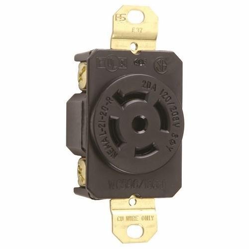 L2120-R - 20A 120/208V NEMA L2120 Single Receptacle, 5-Wire 3-Phase, Black