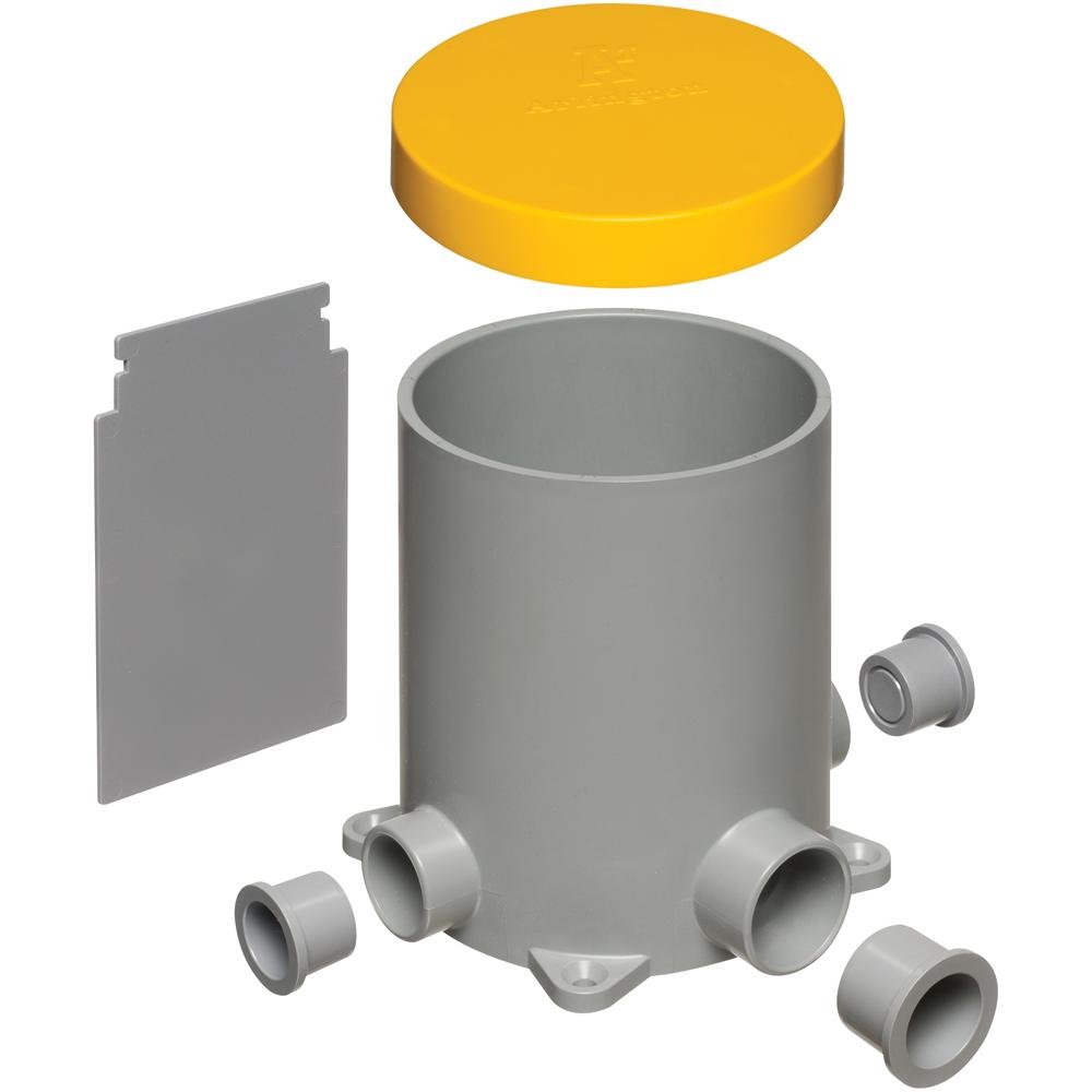FLBC4500 - Non Metallic 4-1/2" round box with plugs, low voltage devider and mud cover for new concrete pours.