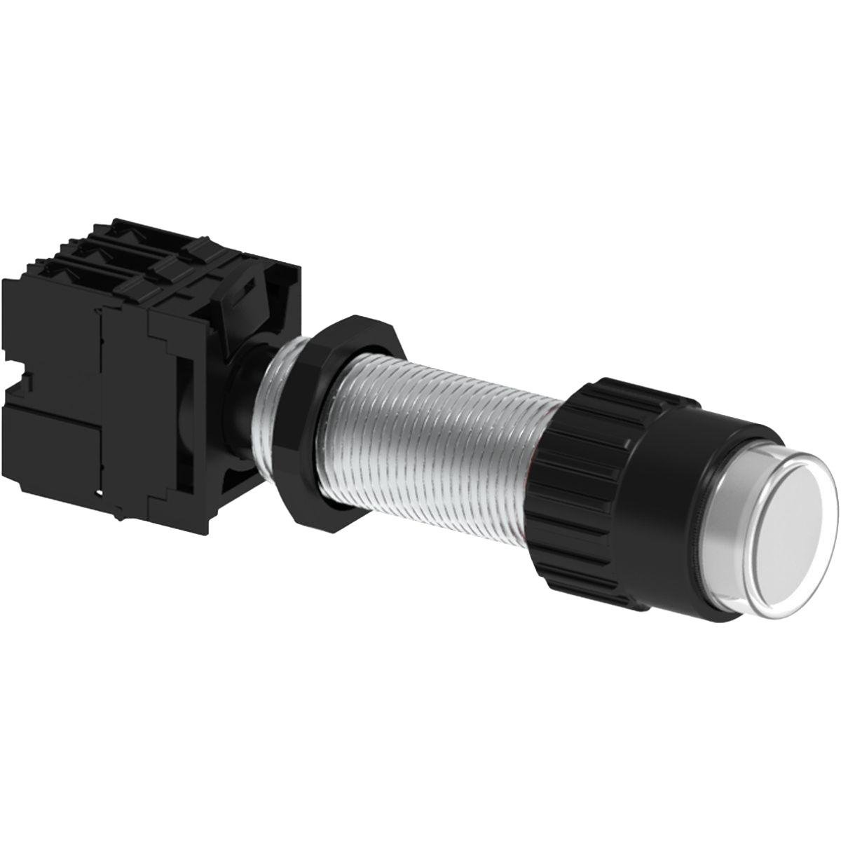 Picture of GZL4C233 - Clear Illuminated Push Button w/ Lamp Holder, 120V AC/DC Lamp & 1 N.O./1 N.C. - Extra Long Length 57mm, 3/4 NPSM