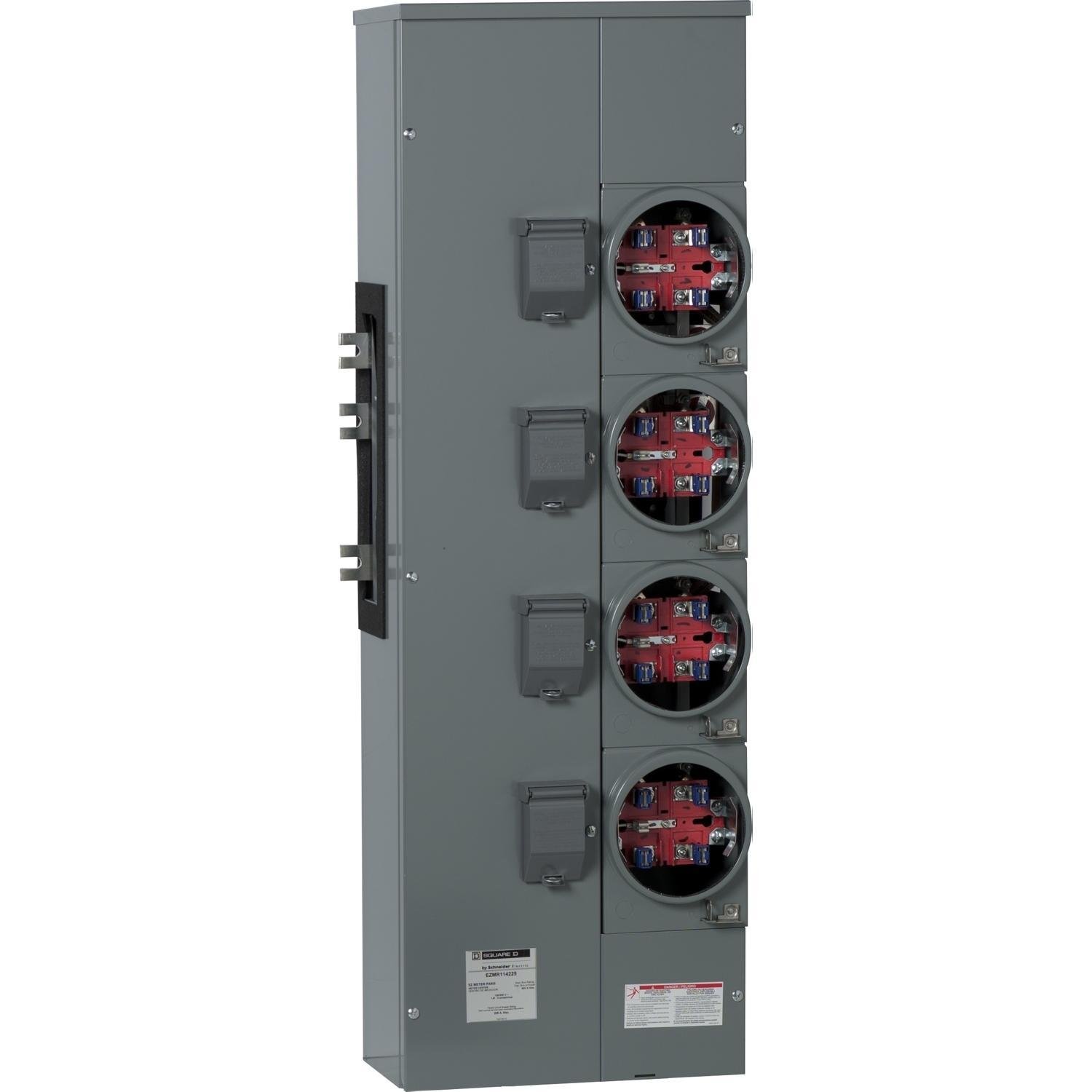 EZMR114225X - Branch unit, EZ Meter-Pak, 225A, 4 x 5 jaw sockets, 120/240VAC, no bypass, ringless, 1200A Al/Cu busbar
