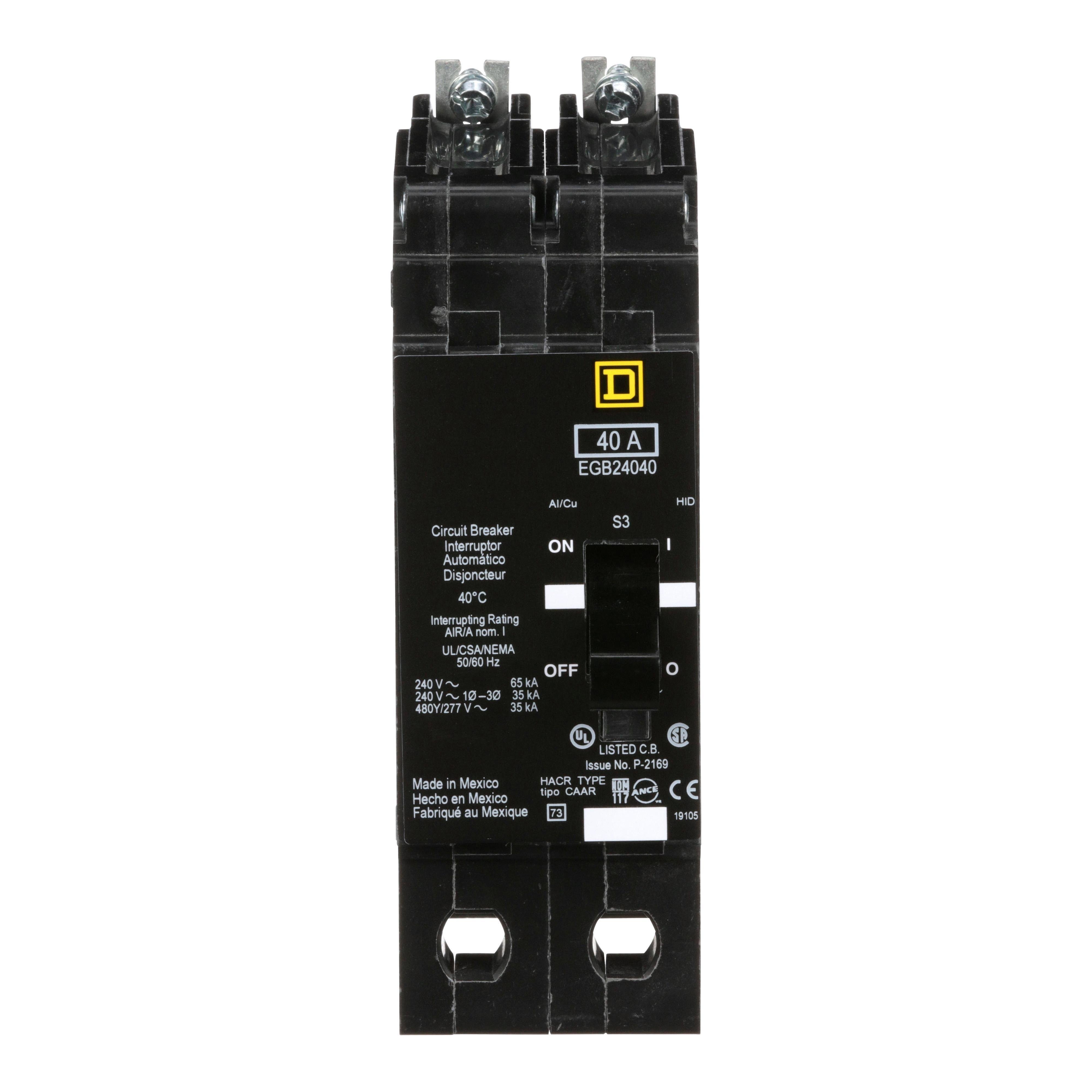 Picture of EGB24040 - Mini circuit breaker, E-Frame, 40A, 2 pole, 480Y/277VAC, 65kA max, bolt on [TAA]