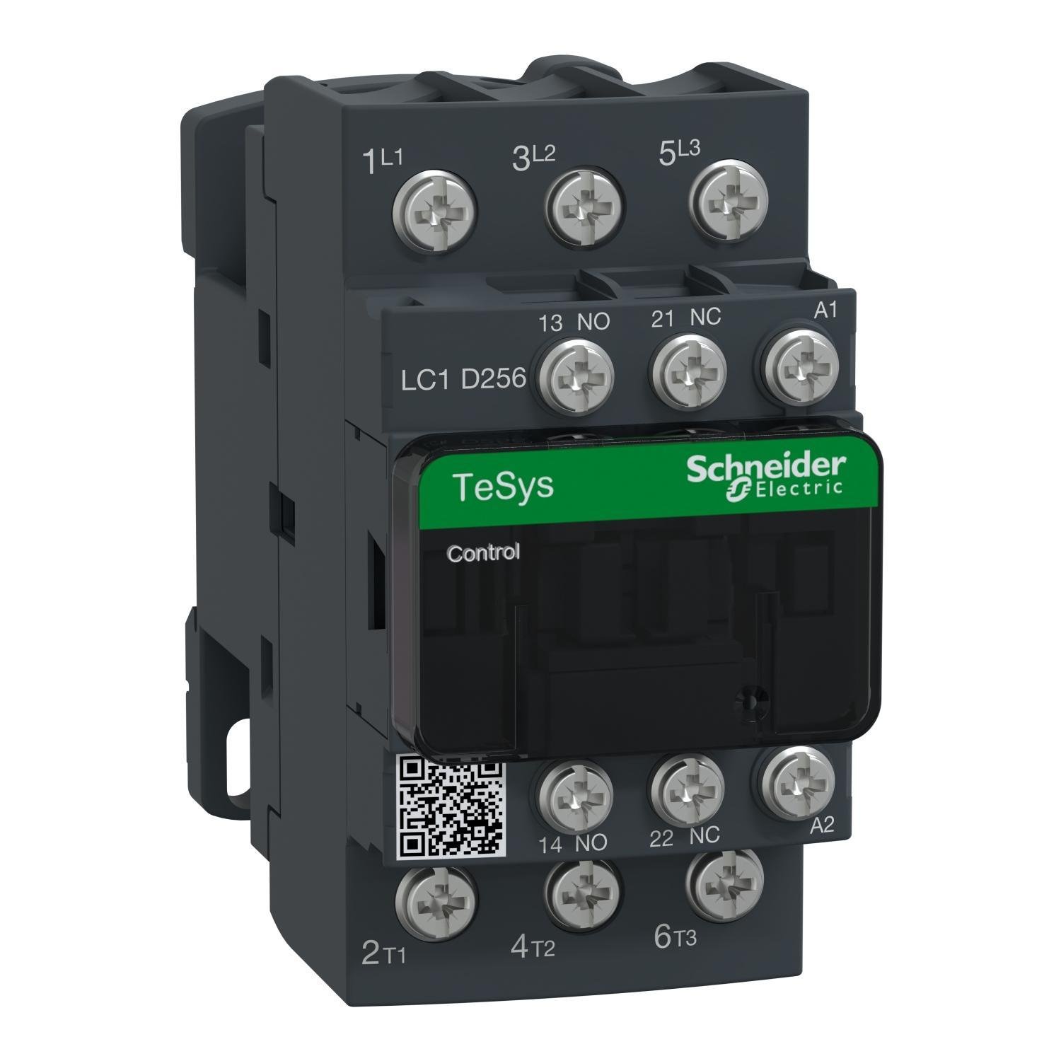 Picture of LC1D256G7 - IEC contactor, TeSys Deca, nonreversing, 25A, 15HP at 480VAC, 3 phase, 3 pole, 3 NO, 120VAC 50/60Hz coil, open style