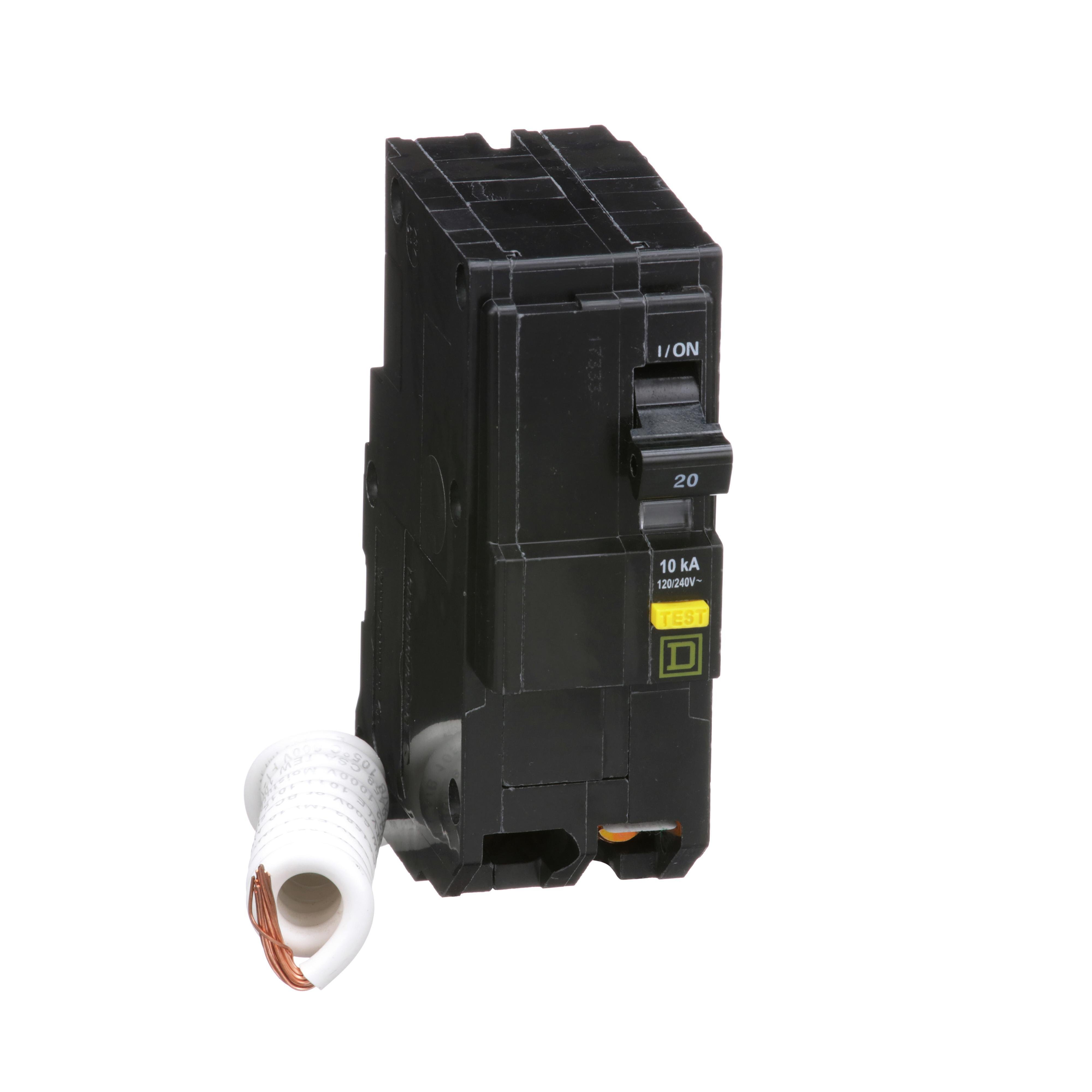 QO220GFI - [TAA] Mini circuit breaker, QO, 20A, 2 pole, 120/240VAC, 10kA, plug in, 6mA grd fault A, pigtail