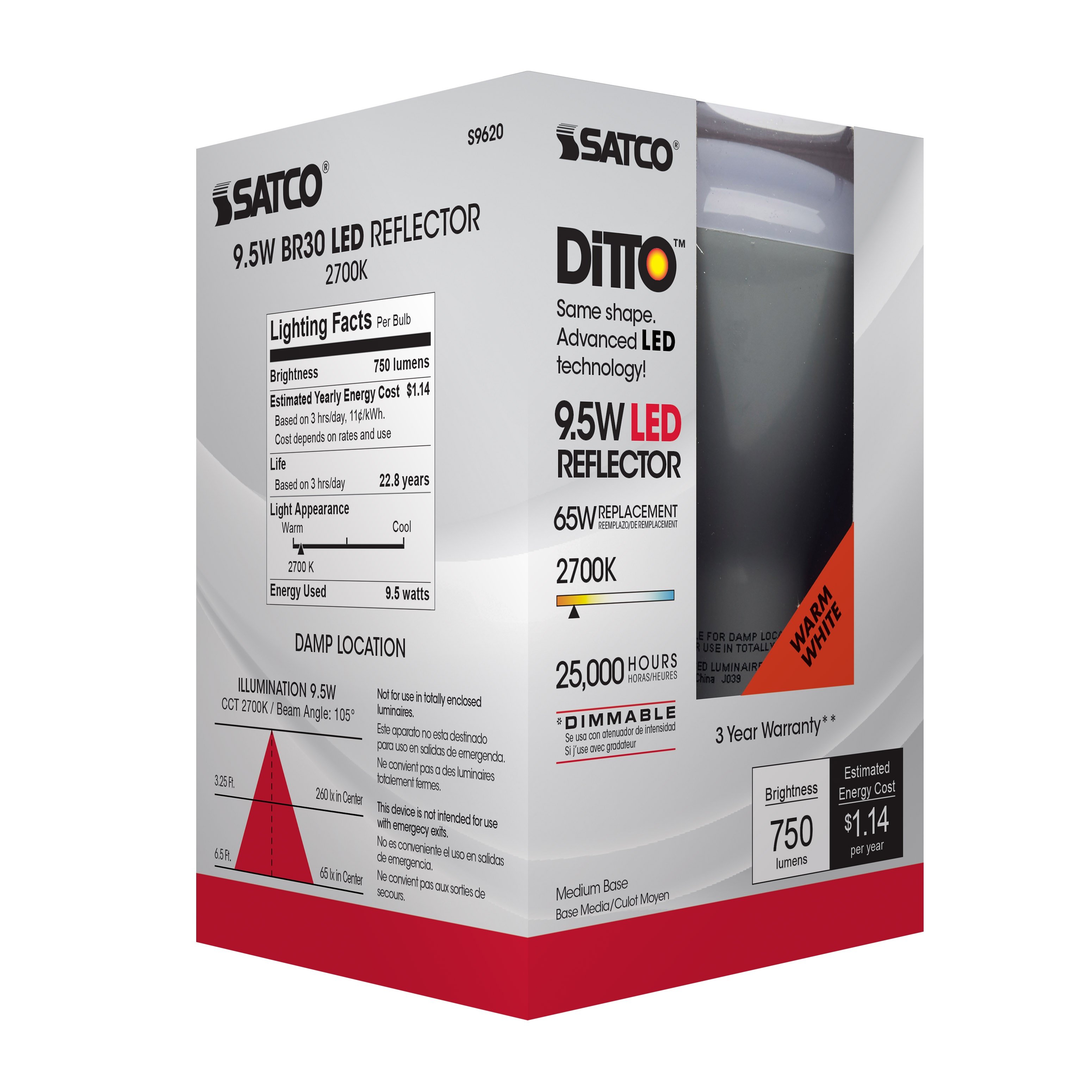 Picture of S9620 - 9.5 Watt - BR30 LED - 105 deg. Beam Angle - 2700K - Medium base - 120 Volt - Dimmable