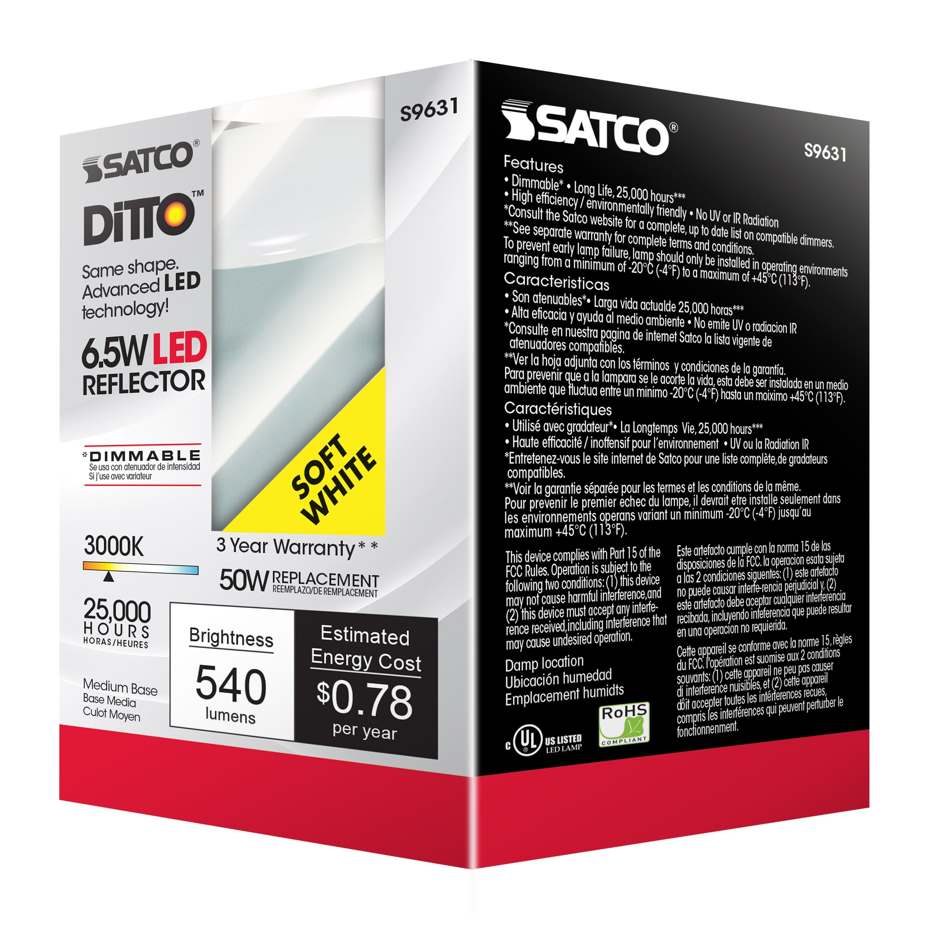 Picture of S9631 - 6.5 Watt - LED R20 - 3000K - 107 deg. Beam Angle - Medium base - 120 Volt - Dimmable