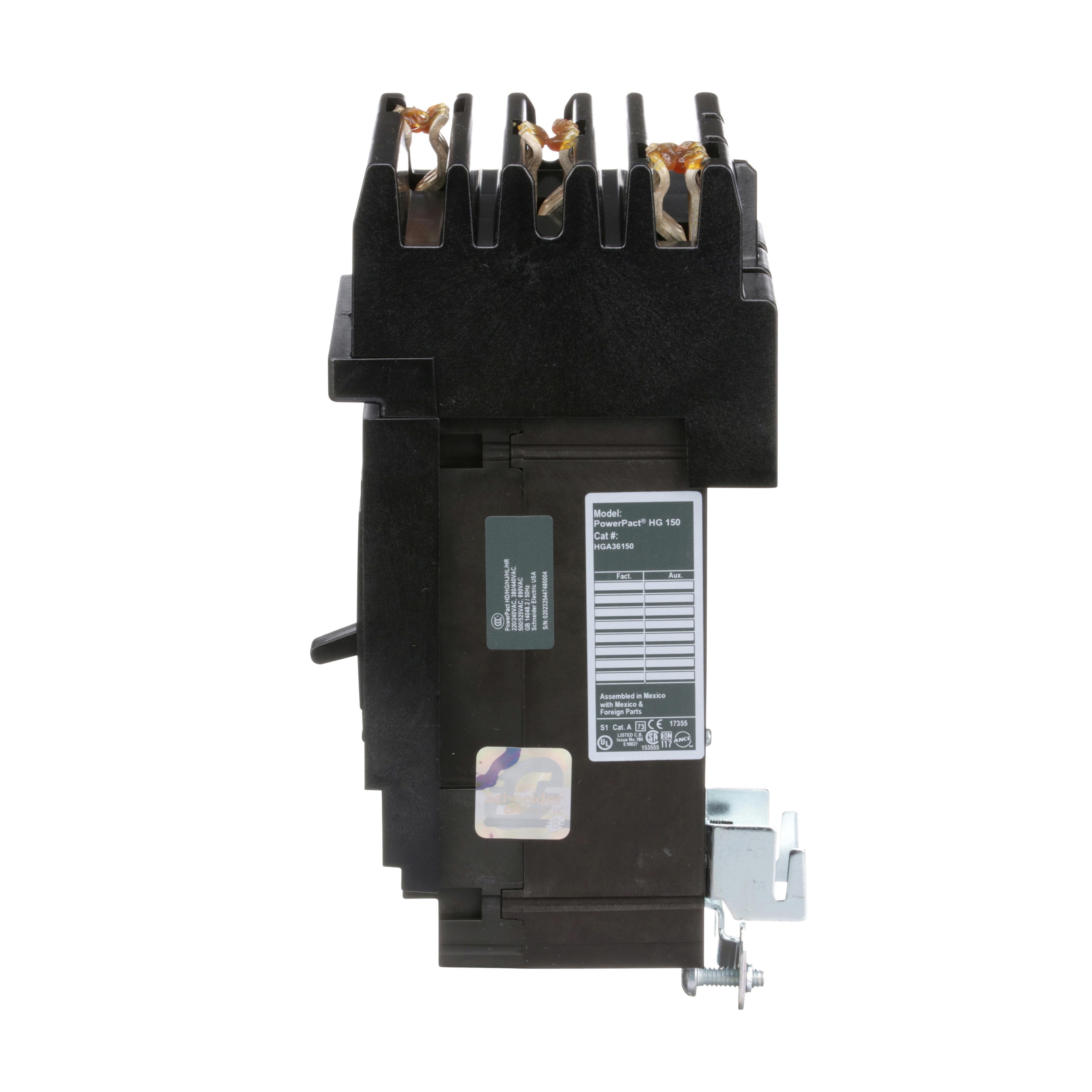 Picture of HGA36150 - Circuit breaker, PowerPacT H, 150A, 3 pole, 600VAC, 18kA, I-Line, thermal magnetic, 80%, ABC