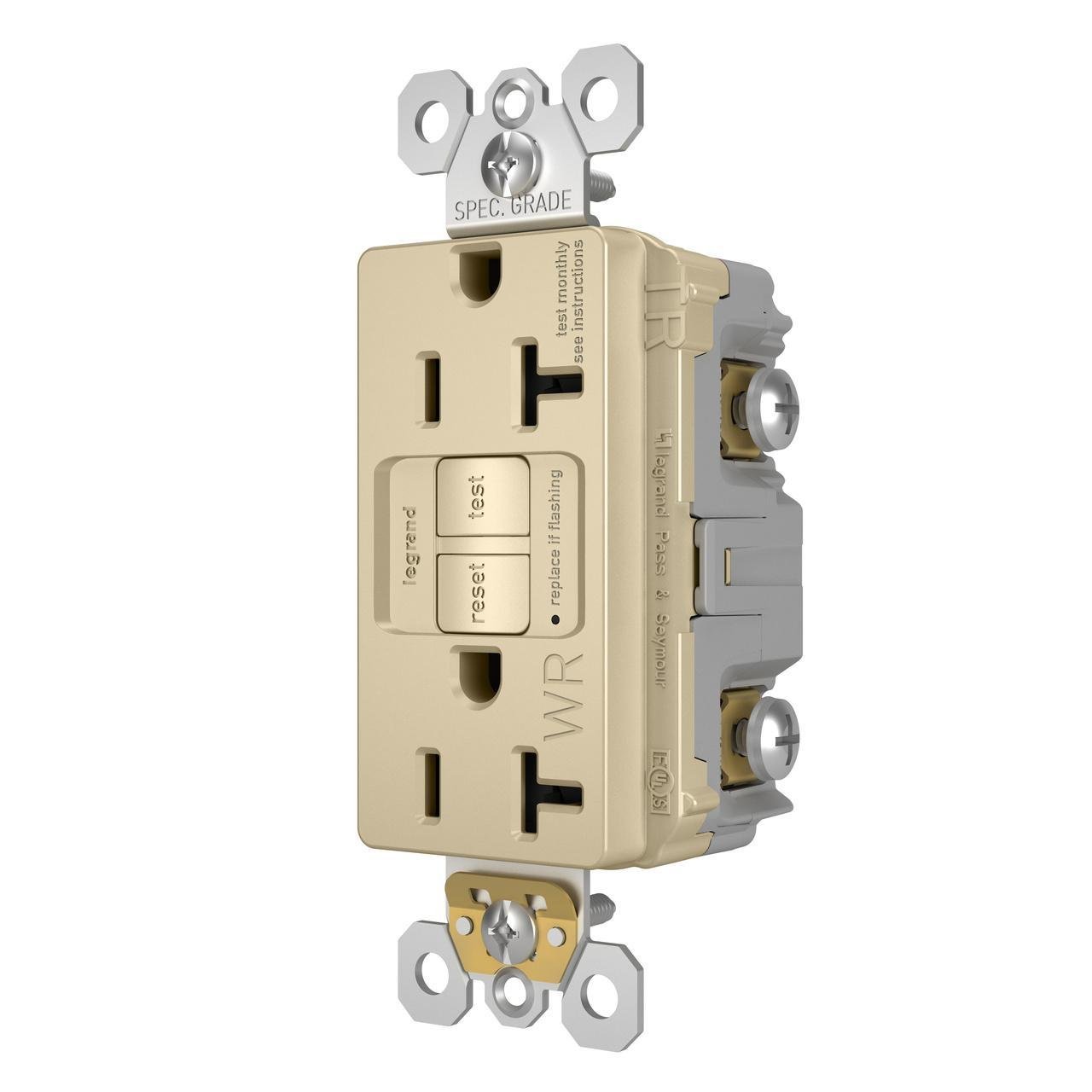 Picture of 2097-TRWRI - radiant® Tamper-Resistant Weather-Resistant 20A Duplex Self-Test GFCI Receptacles with SafeLock® Protection, Ivory