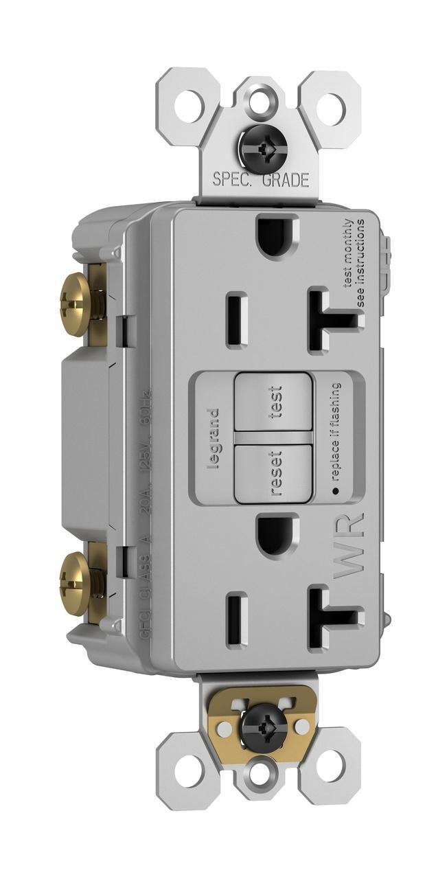 Picture of 2097-TRWRGRY - radiant® Tamper-Resistant Weather-Resistant 20A Duplex Self-Test GFCI Receptacles with SafeLock® Protection, Gray