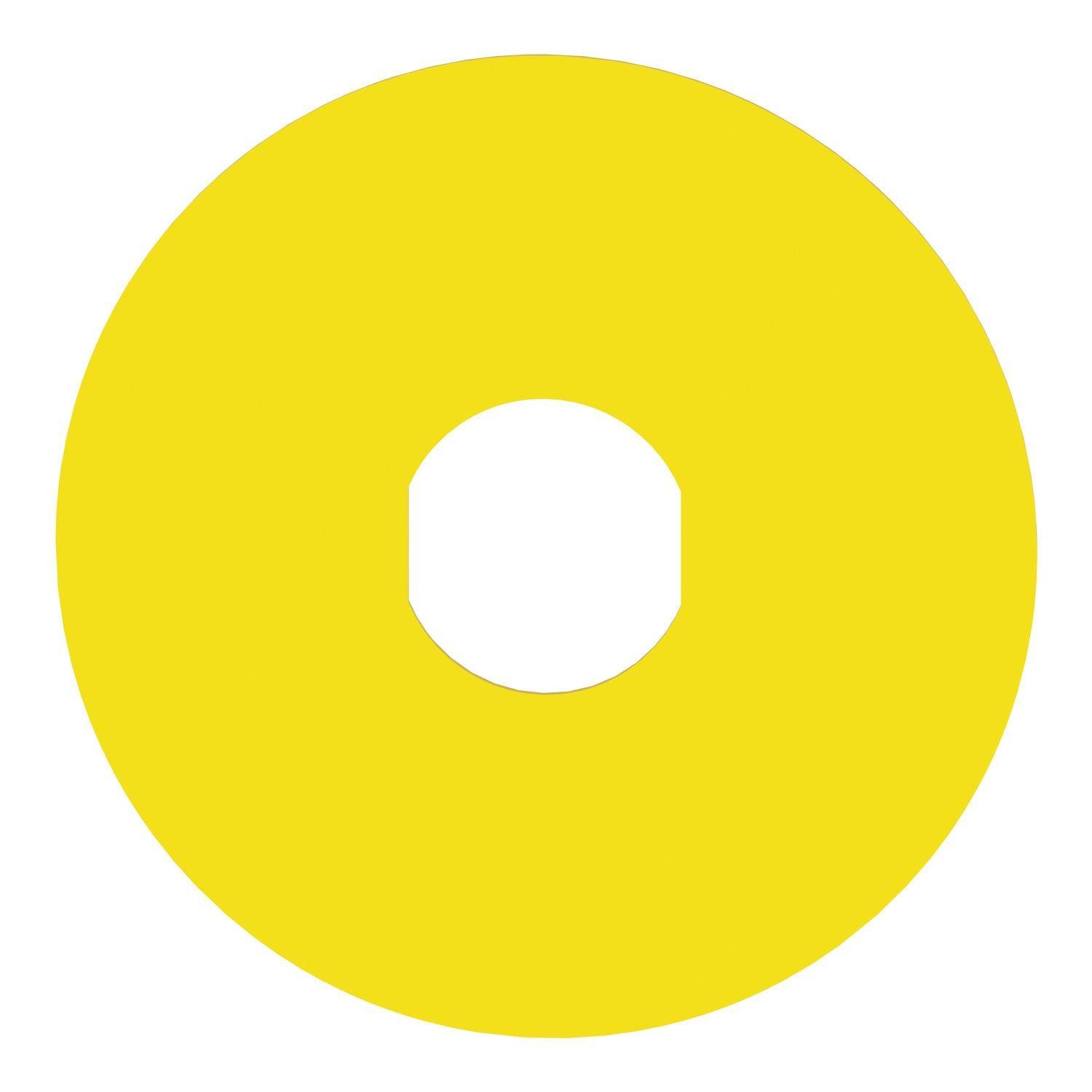 Picture of ZBY8330 - Marked legend, Harmony XB4, plastic, yellow, 90mm, for emergency stop, marked EMERGENCY STOP with logo ISO13851