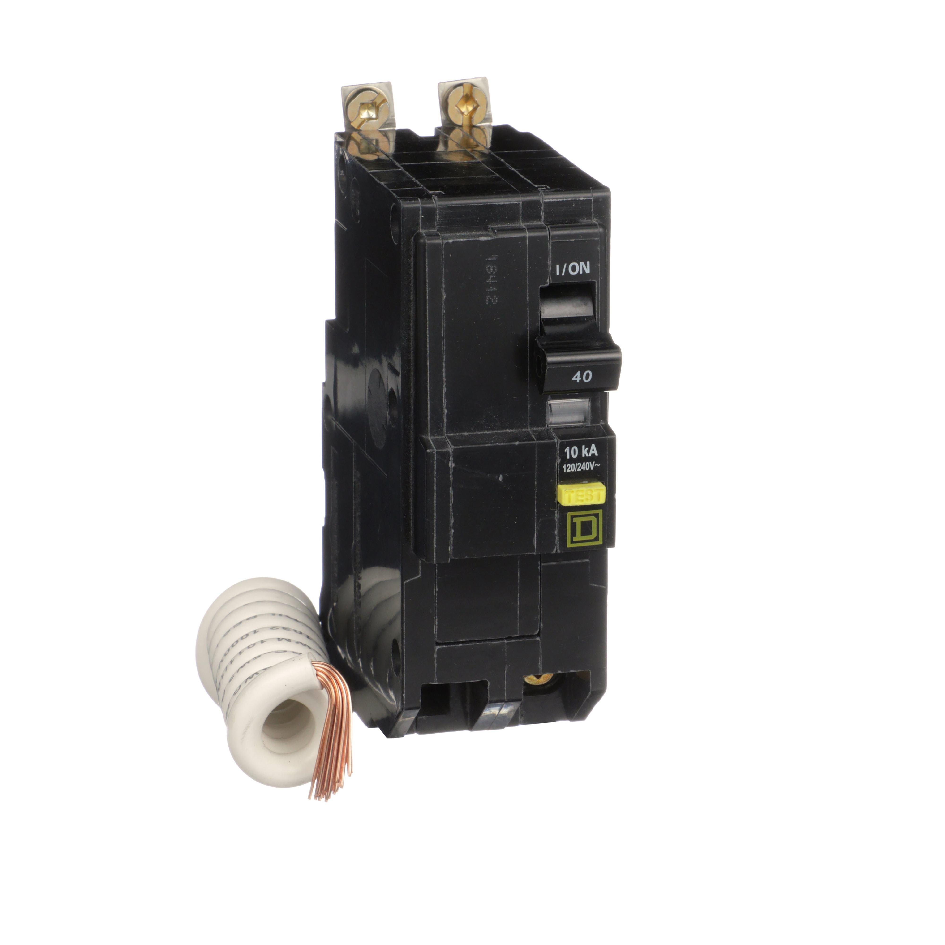 QOB240GFI - [TAA] Mini circuit breaker, QO, 40A, 2 pole, 120/240VAC, 10kA, bolt on, 6mA grd fault A, pigtail