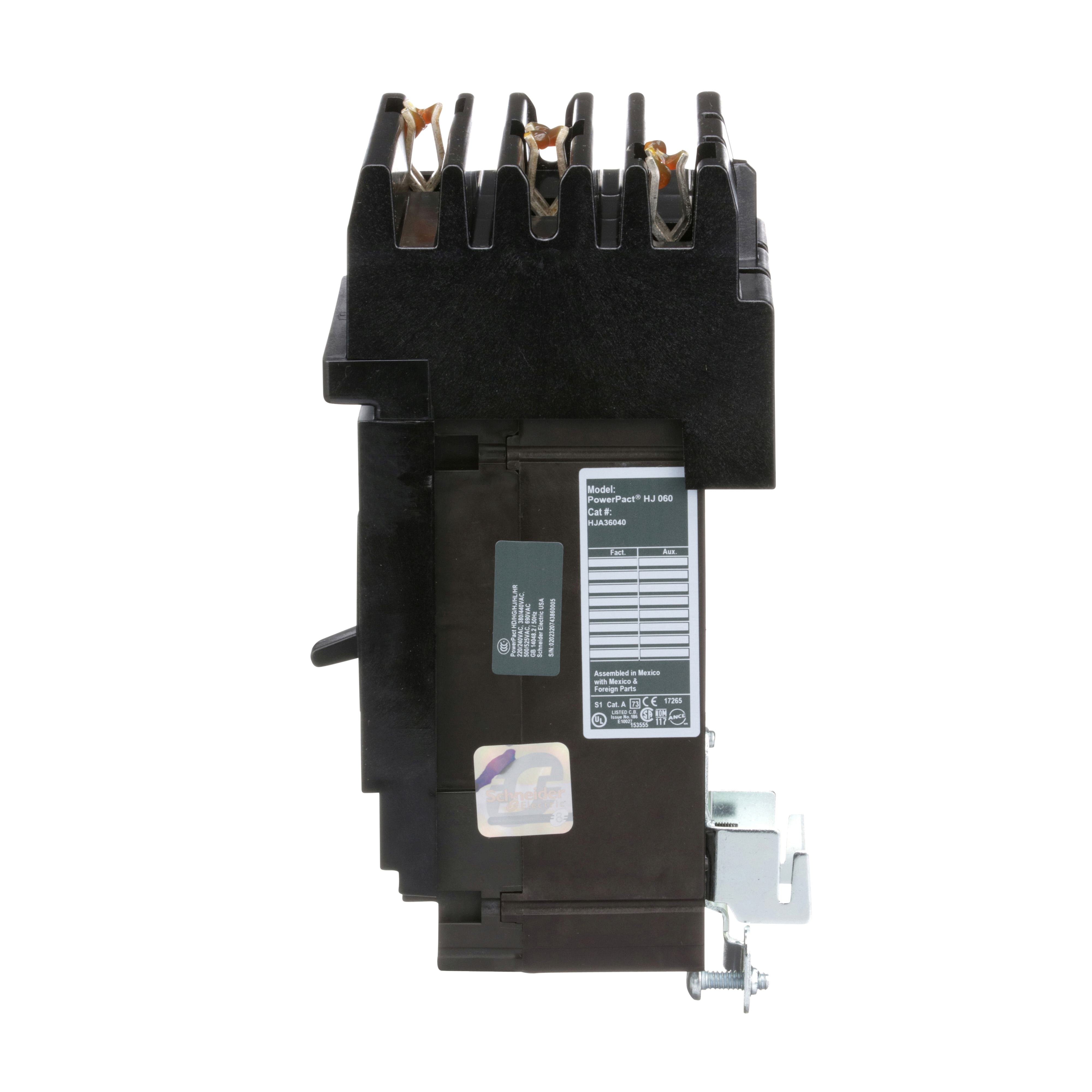 Picture of HJA36040 - Circuit breaker, PowerPacT H, 40A, 3 pole, 600VAC, 25kA, I-Line, thermal magnetic, 80%, ABC
