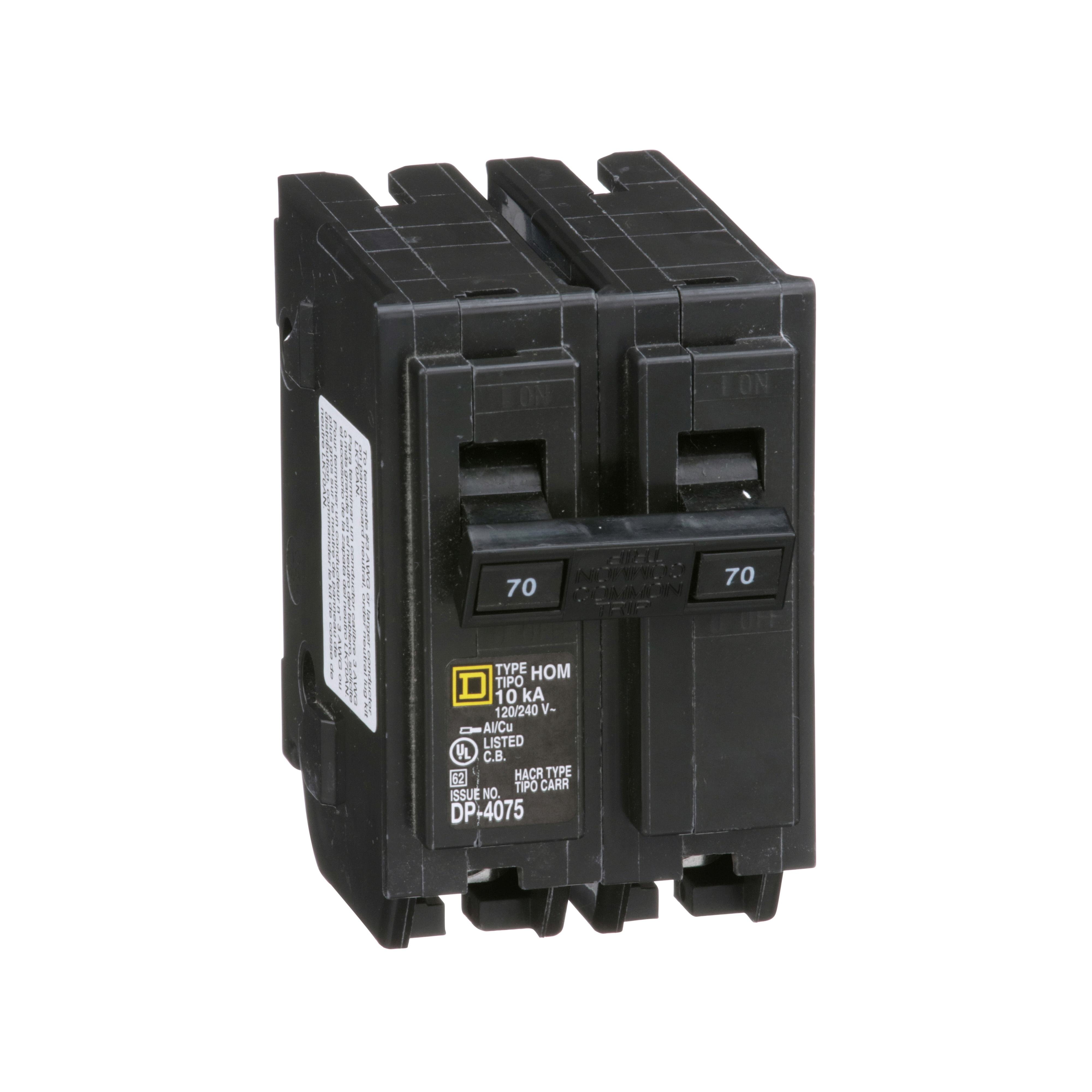 Picture of HOM270 - Mini circuit breaker, Homeline, 70A, 2 pole, 120/240VAC, 10kA AIR, standard type, plug in, UL