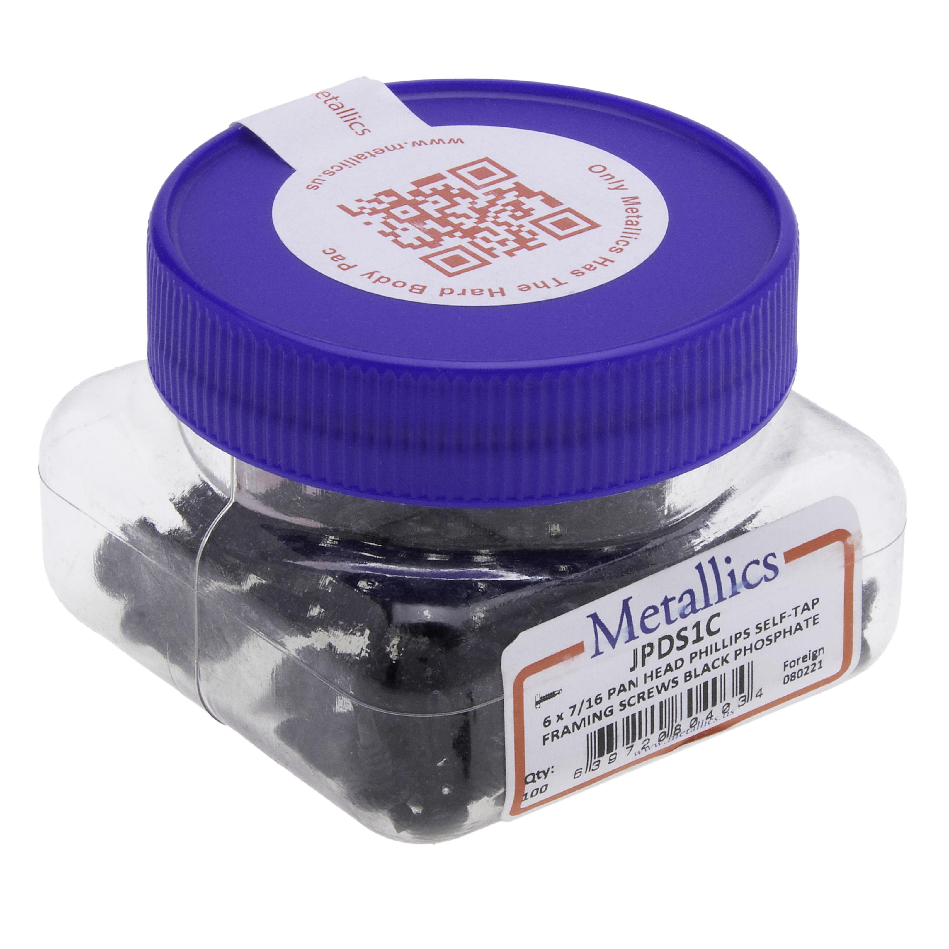 6 x 7/16 in. Pan Head Phillips Self-Drilling & Tapping Framing Screws - Steel Black Phosphate - 100qty