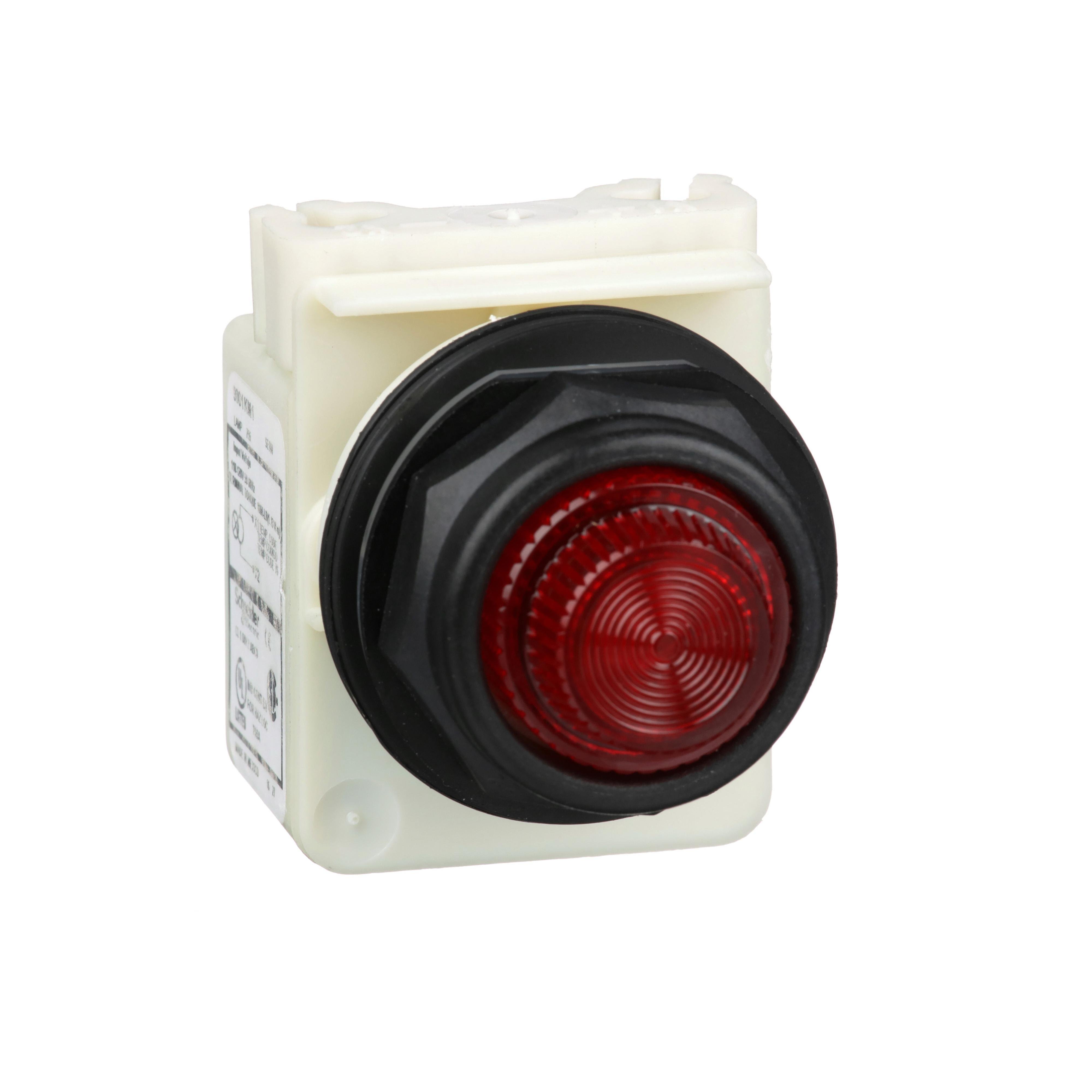 Picture of 9001SKP1R31 - 30mm Push Button, Type SK, pilot light, transformer, 120 VAC, red fresnel cap