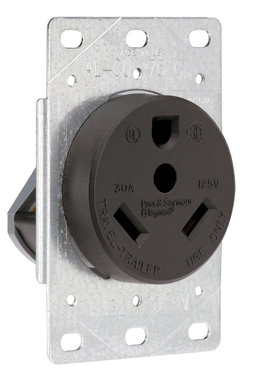 3830 - 30A 125V TT30 Straight Blade Single Flush Receptacle, 3-Pole, 3-Wire