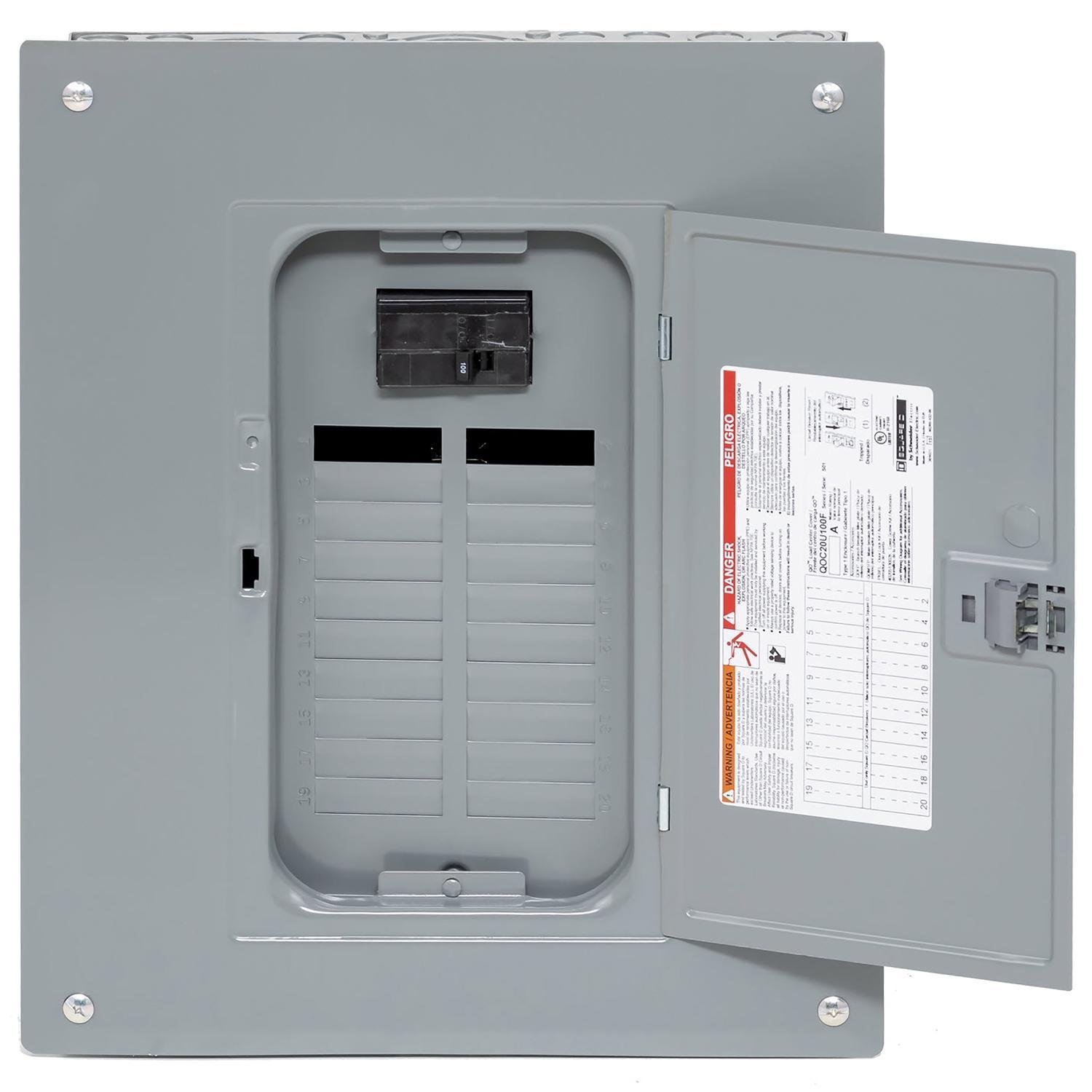 QO120M100PC - Load center, QO, 1 phase, 20 spaces, 24 circuits, 100A convertible main breaker, PoN, NEMA1, combo cover