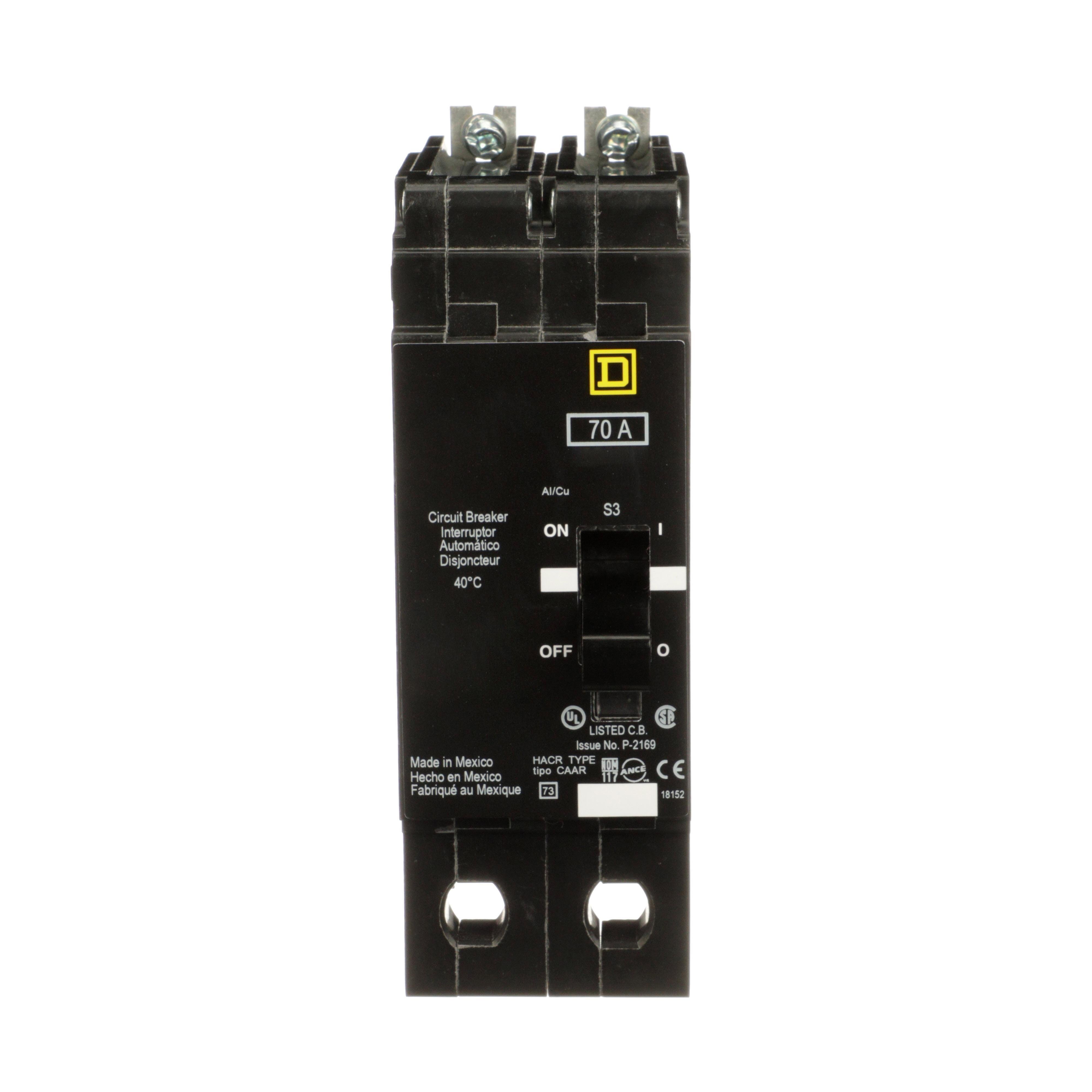 EGB24070 - Mini circuit breaker, E-Frame, 70A, 2 pole, 480Y/277VAC, 65kA max, bolt on [TAA]