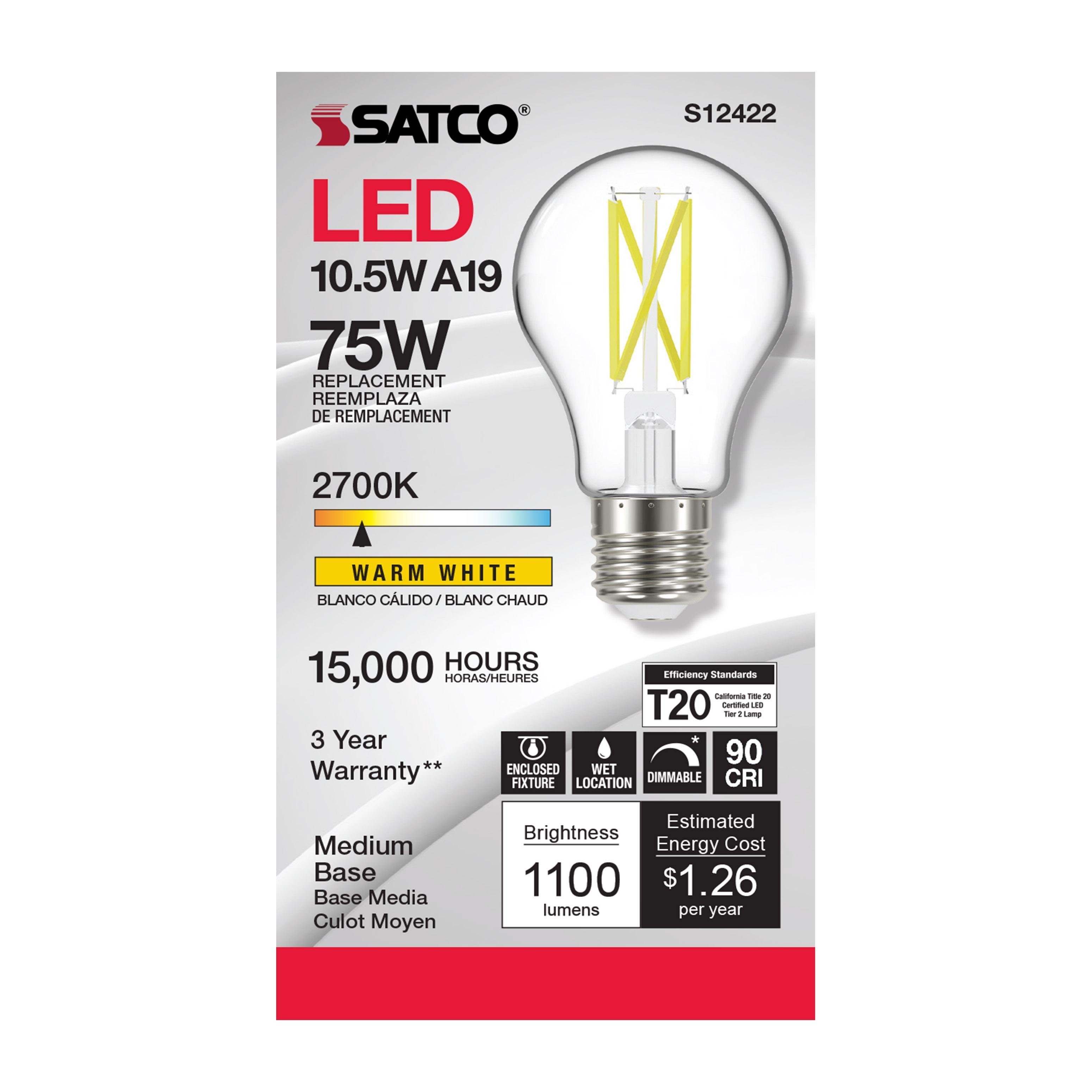 Picture of S12422 - 10.5 Watt LED A19 - Clear - Medium Base - 2700K - 90 CRI - 120 Volt