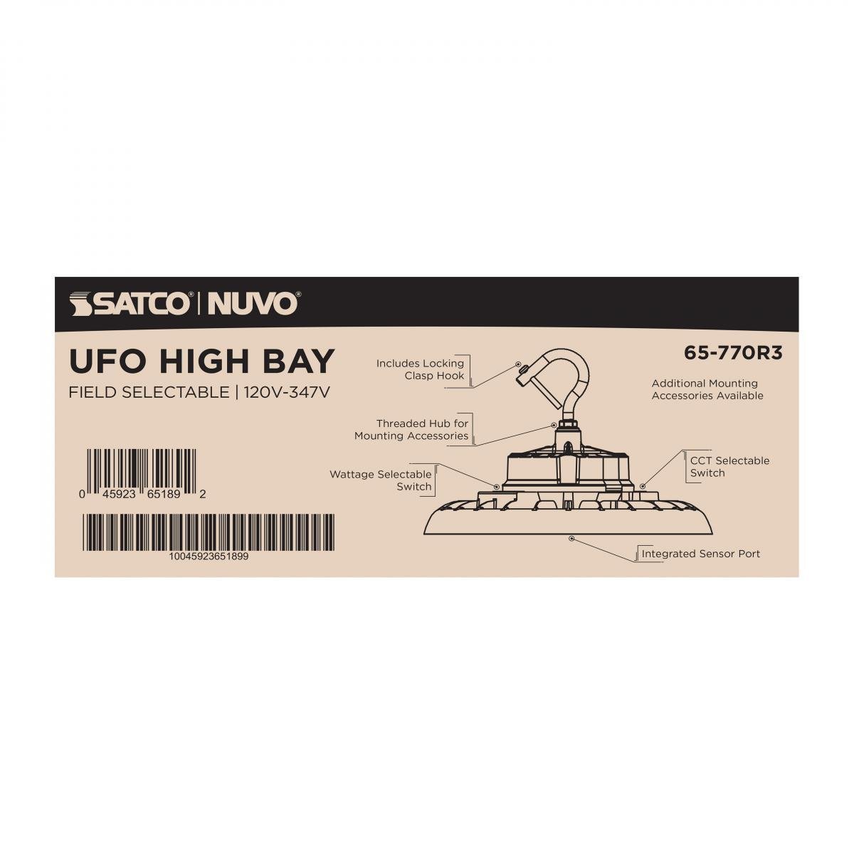 Picture of 65/770R3 - Wattage 80W/100W/120W and CCT Selectable 3K/4K/5K LED UFO High Bay - 120-347 Volt - Black Finish