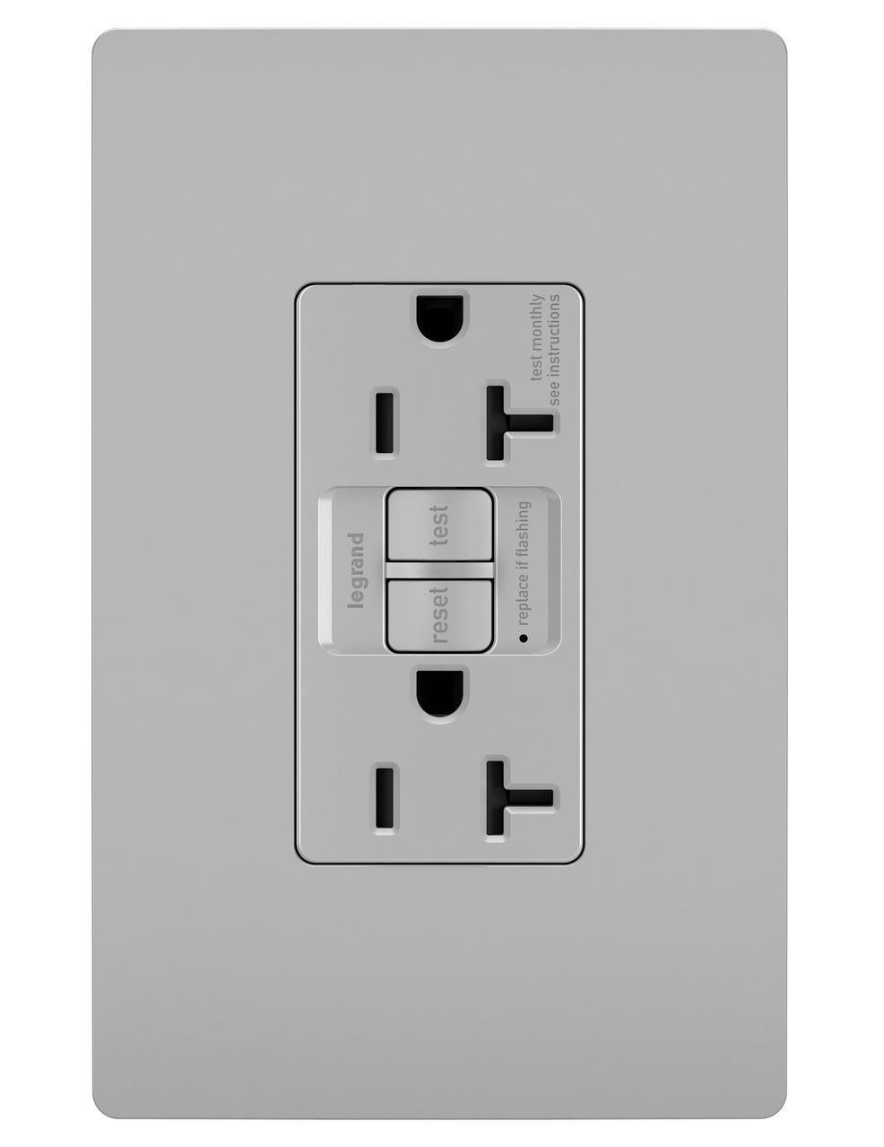 Picture of PT2097GRY - PlugTail® Specification Grade 20A Duplex Self-Test GFCI Receptacles with SafeLock® Protection, Gray
