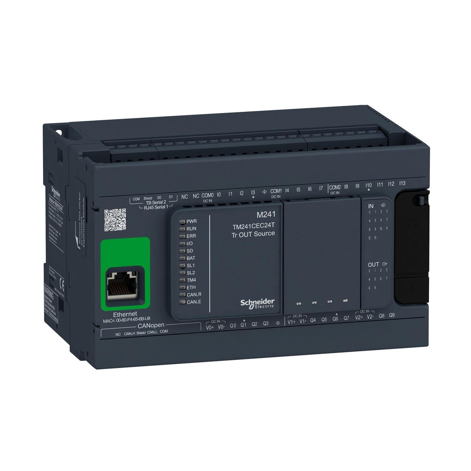 TM241CEC24T - logic controller, Modicon M241, 24 IO, transistor, PNP, Ethernet, CAN master