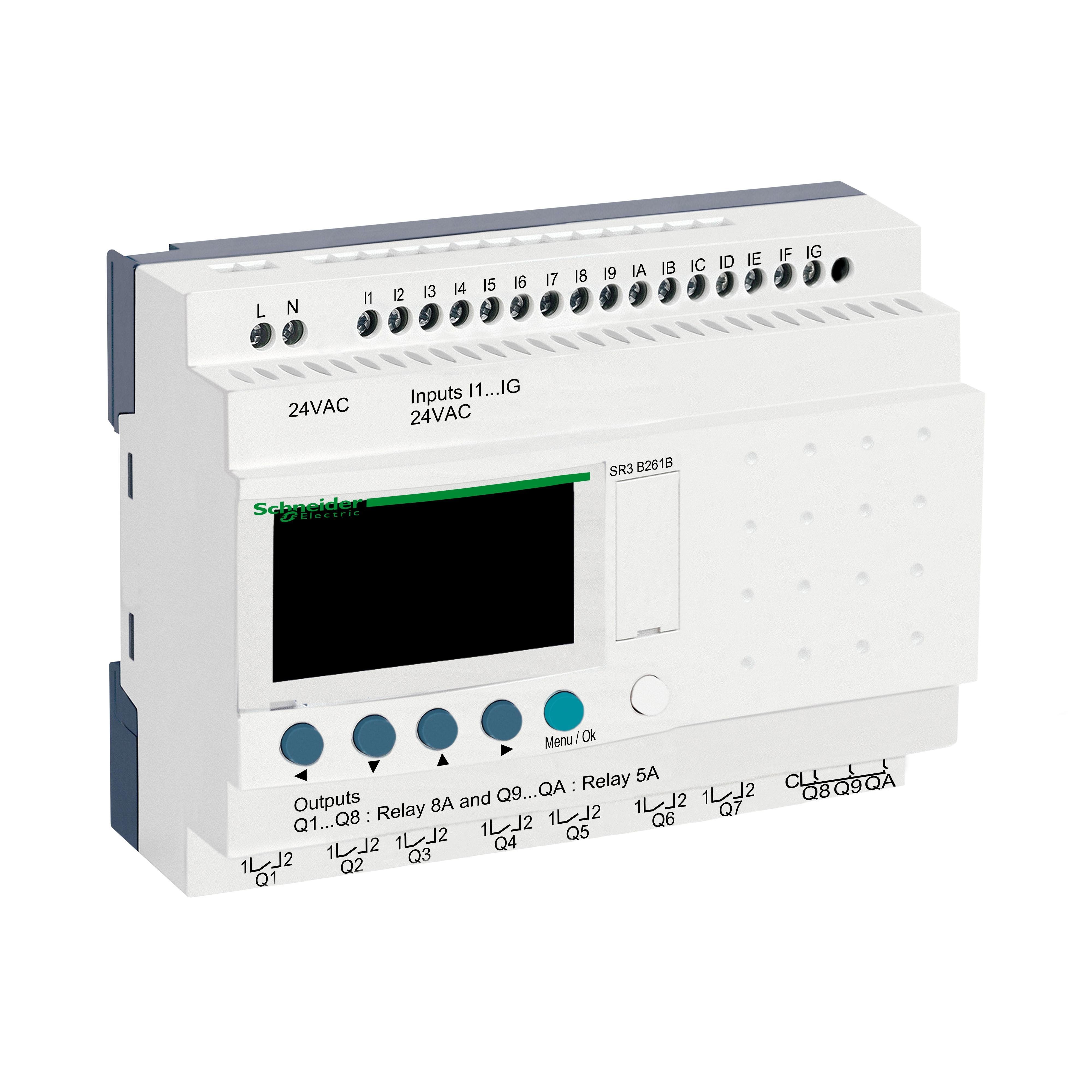 Picture of SR3B261B - modular smart relay, Zelio Logic SR2 SR3, 24 IO, 24V AC, clock, display