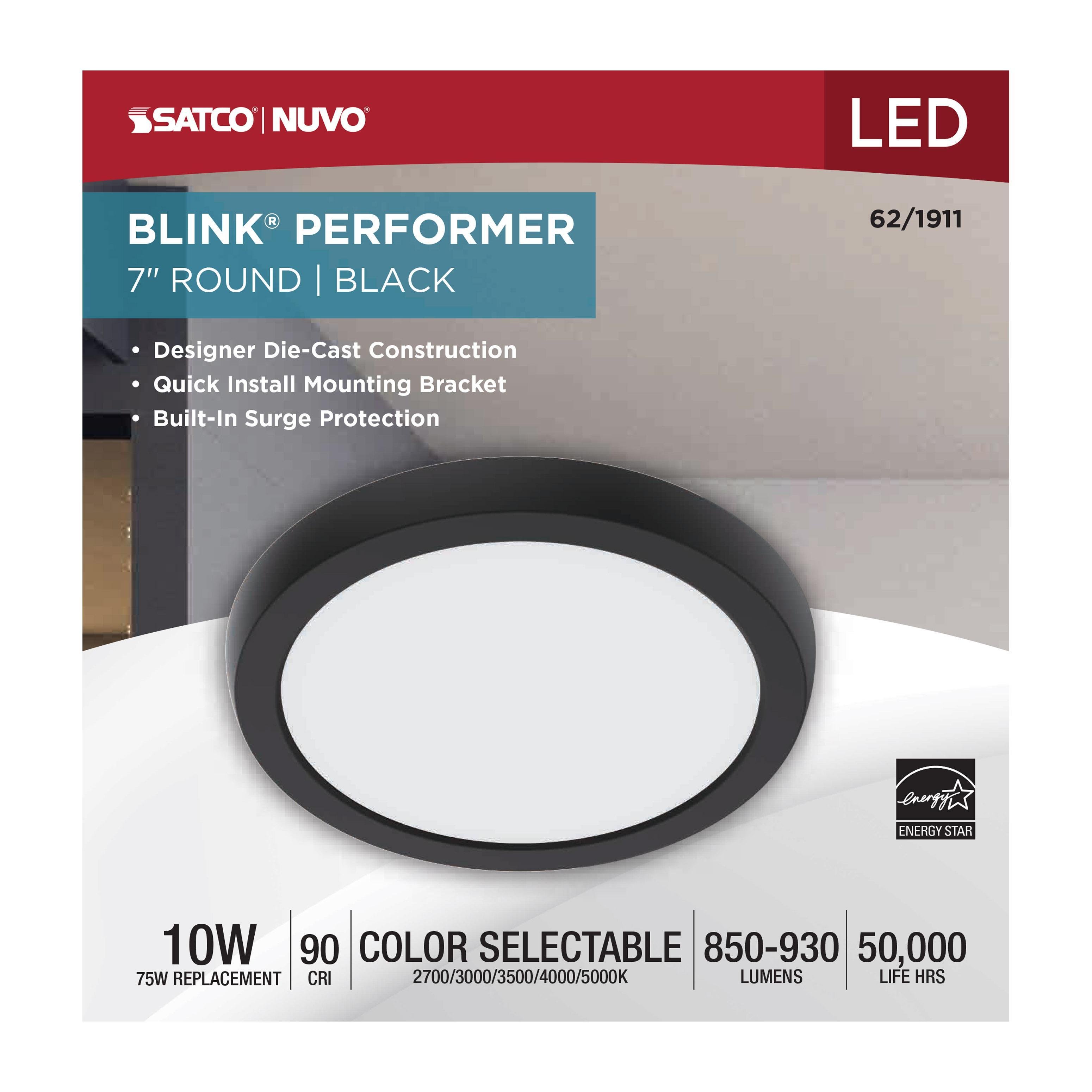 Picture of 62/1911 - Blink Performer - 10 Watt LED - 7 Inch Round Fixture - Black Finish - 5 CCT Selectable
