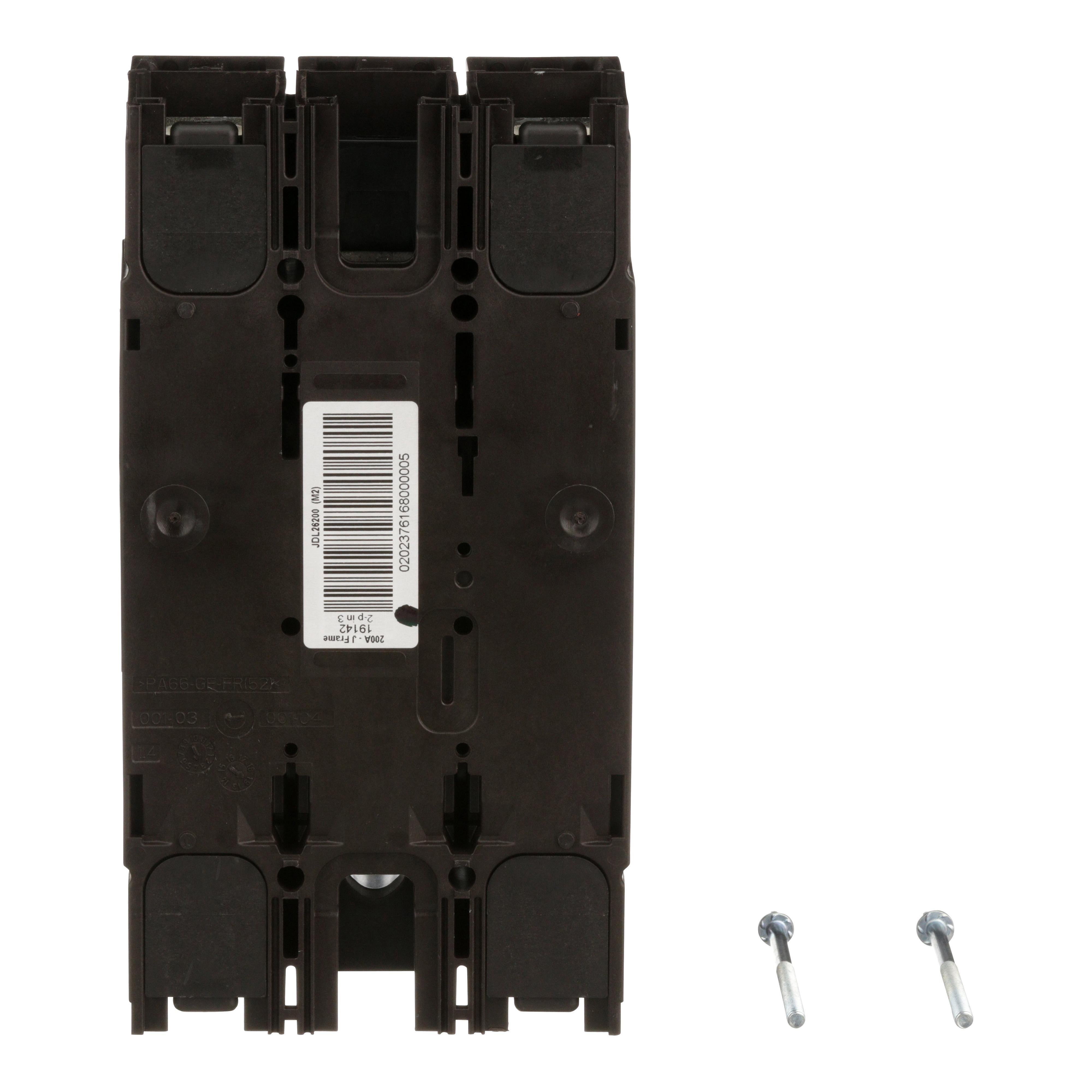 Picture of JDL26200 - Circuit breaker, PowerPacT J, 200A, 2 pole, 600VAC, 14kA, lugs, thermal magnetic, 80%