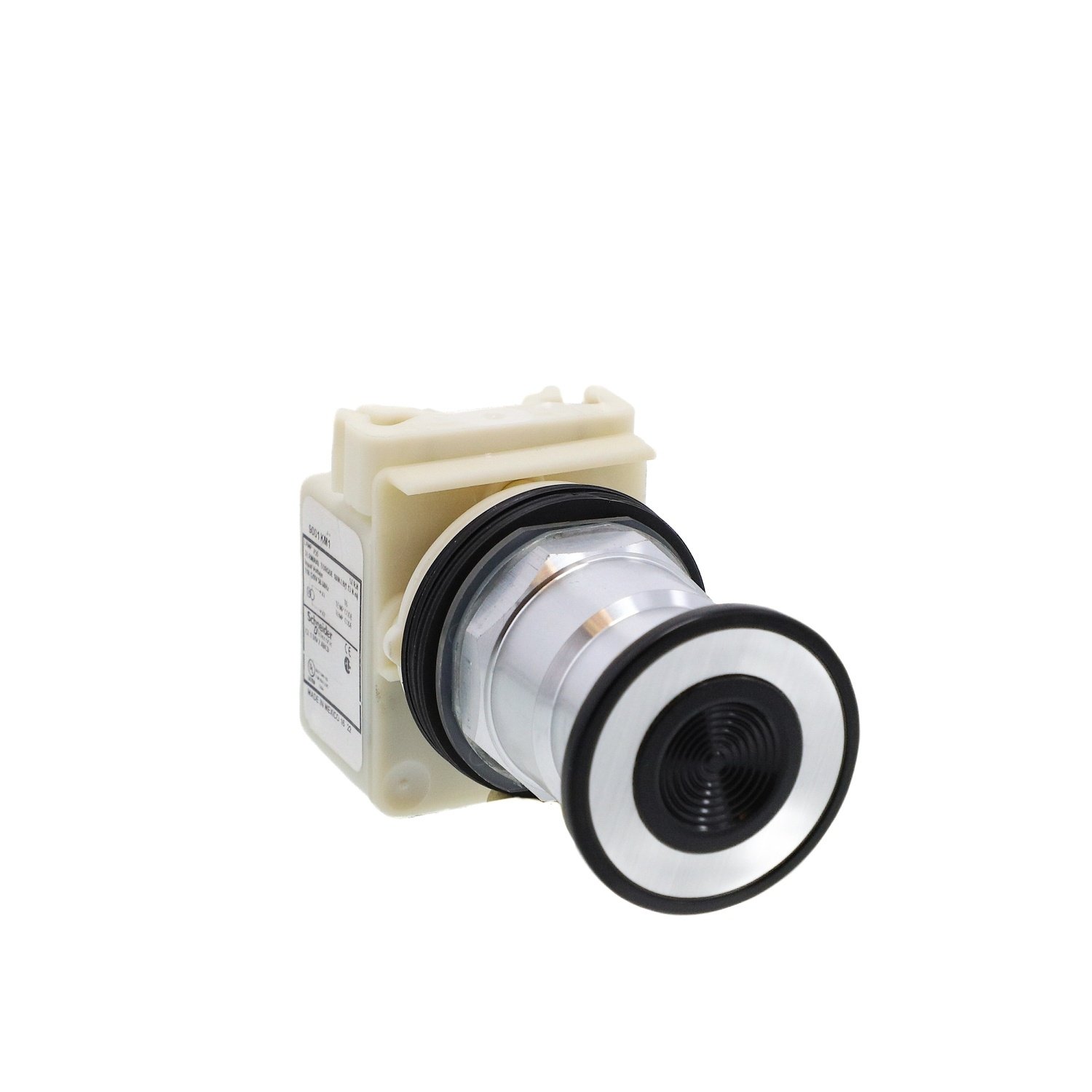 Picture of 9001KR8P1G - Illuminated push-button head, Harmony 9001K, metal, mushroom 41mm, green, 30mm, 3 positions, return to center, 110-120V