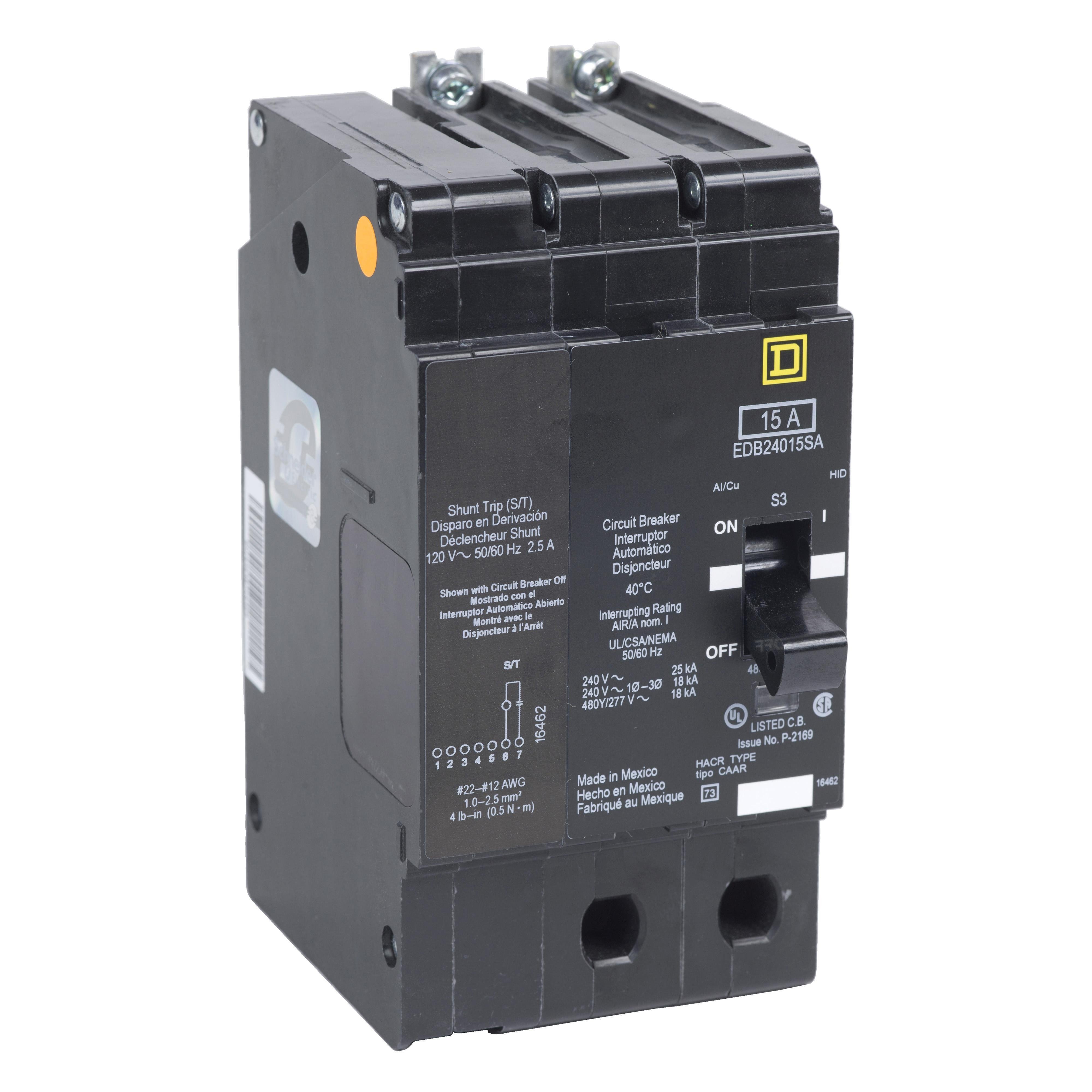 Picture of EDB24020SA - Mini circuit breaker, E-Frame, 20A, 2 pole, 480Y/277VAC, 25kA max, bolt on, shunt trip [TAA]