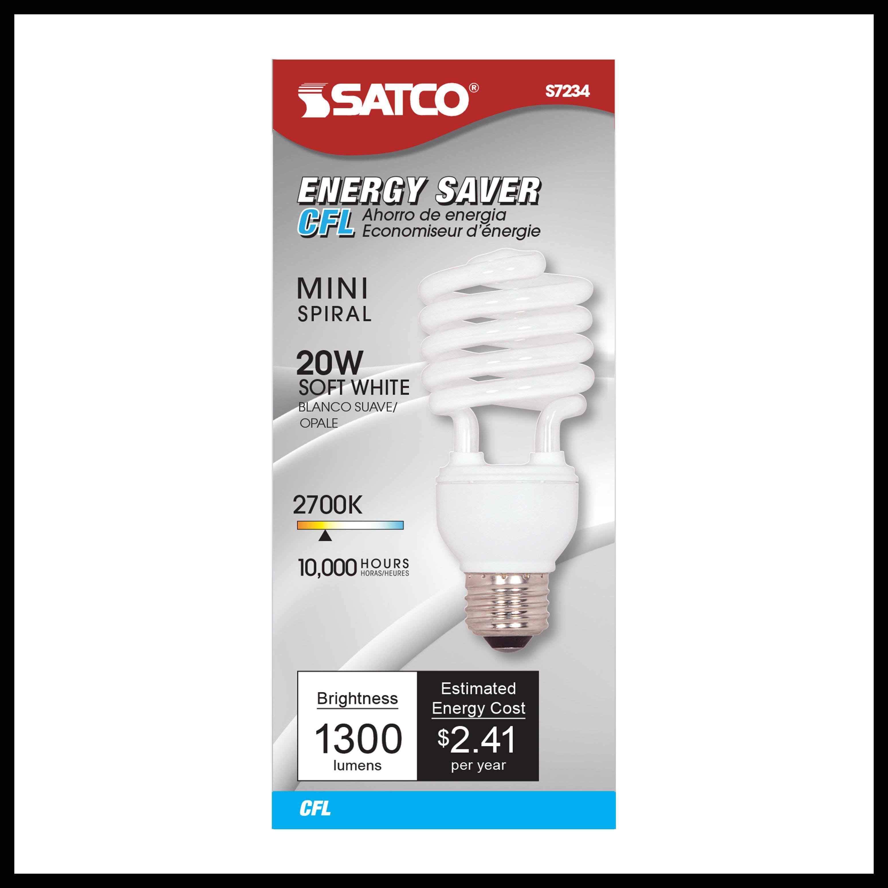 Picture of S7234 - 20 Watt - Mini Spiral Compact Fluorescent - 2700K - 82 CRI - Medium base - 120 Volt