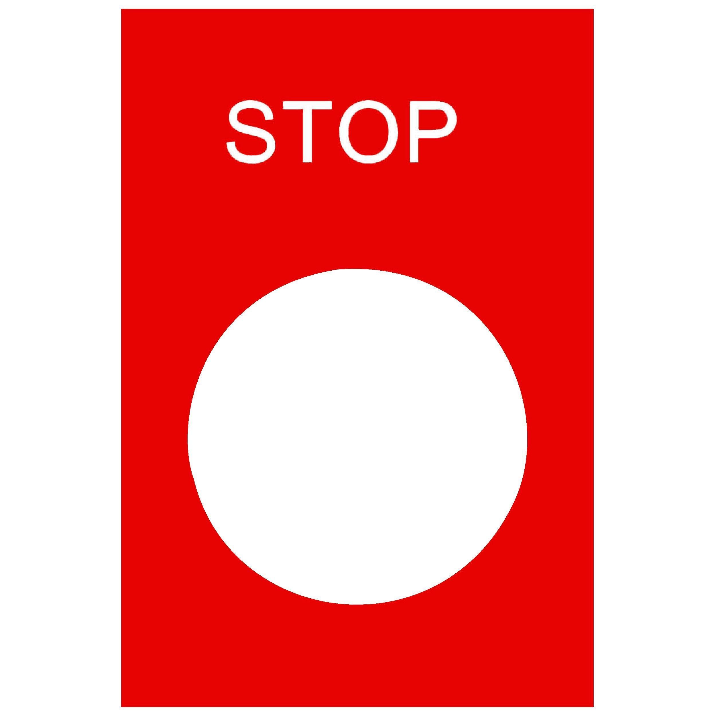 ZB2BY2304 - Marked legend, Harmony XAC, nameplate, 30x40mm, plastic, red, 22mm push button, white marked STOP