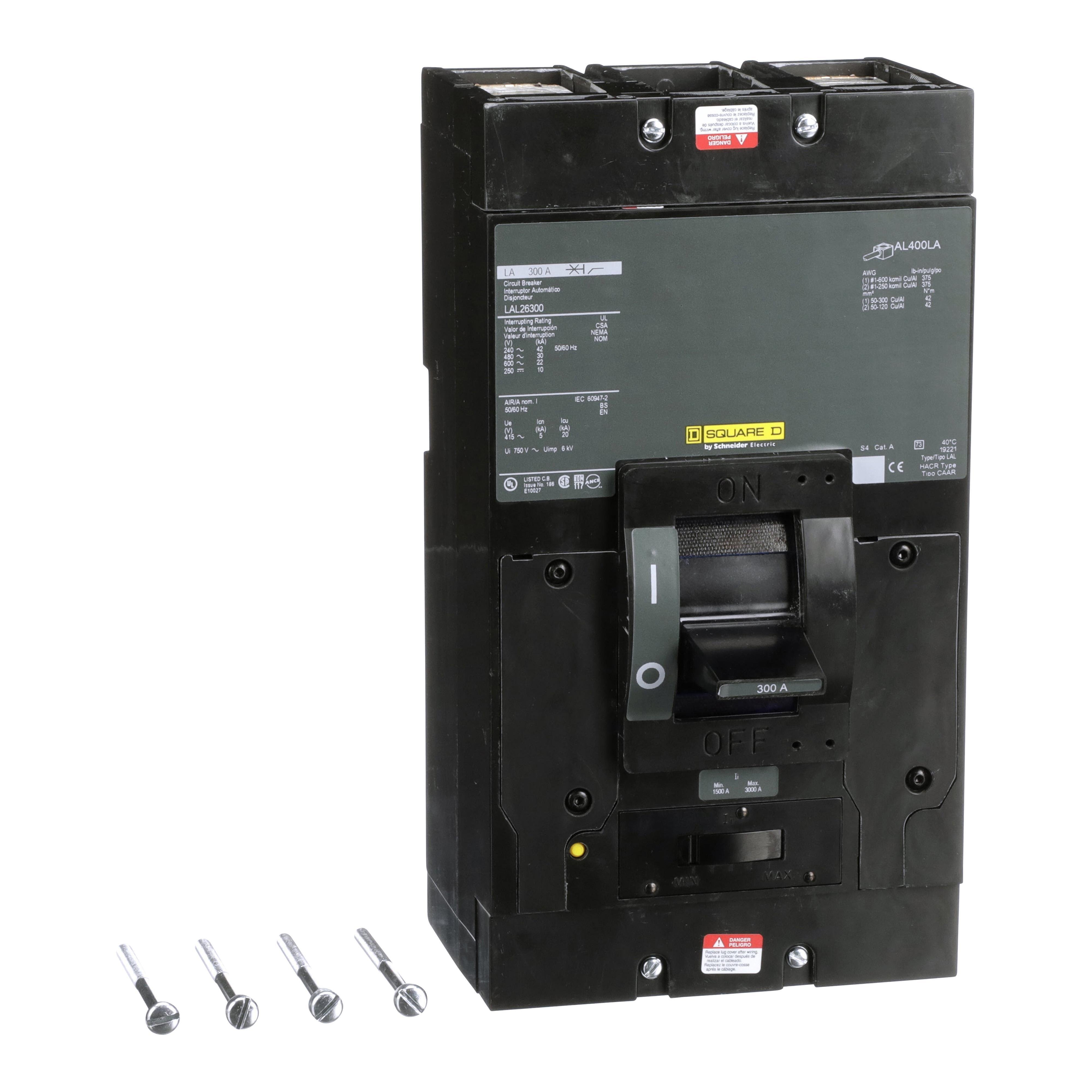 LAL26300 - Circuit breaker, LA, 300A, 2 pole, 600VAC, 22kA, 250VDC, 10kA, lugs, thermal magnetic