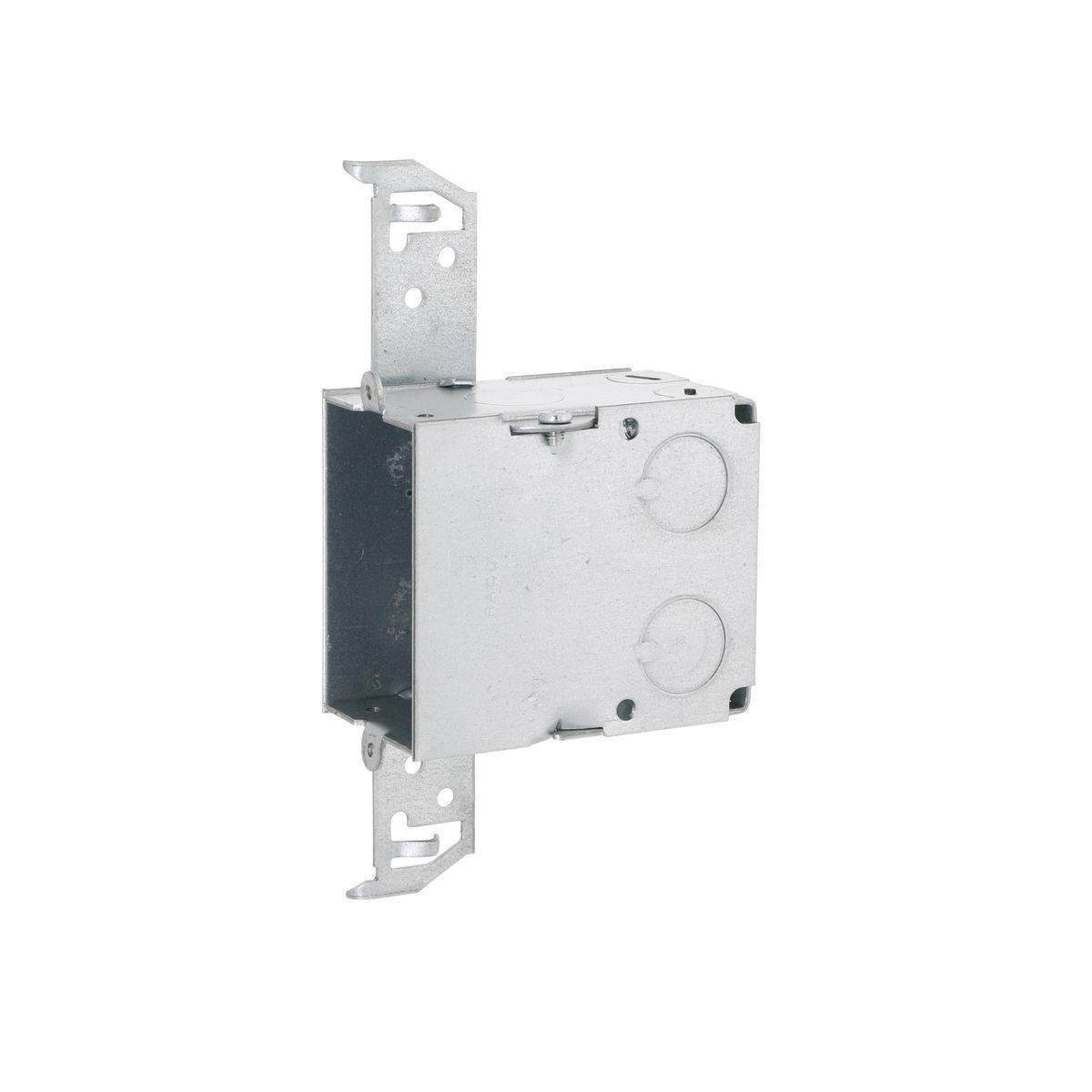 604 - 3 in x 2 in. Switch Box, Gangable, 3-1/2 in. Deep, Three 1/2 in. KO's & AC/MC/Flex Clamps, TS Bracket