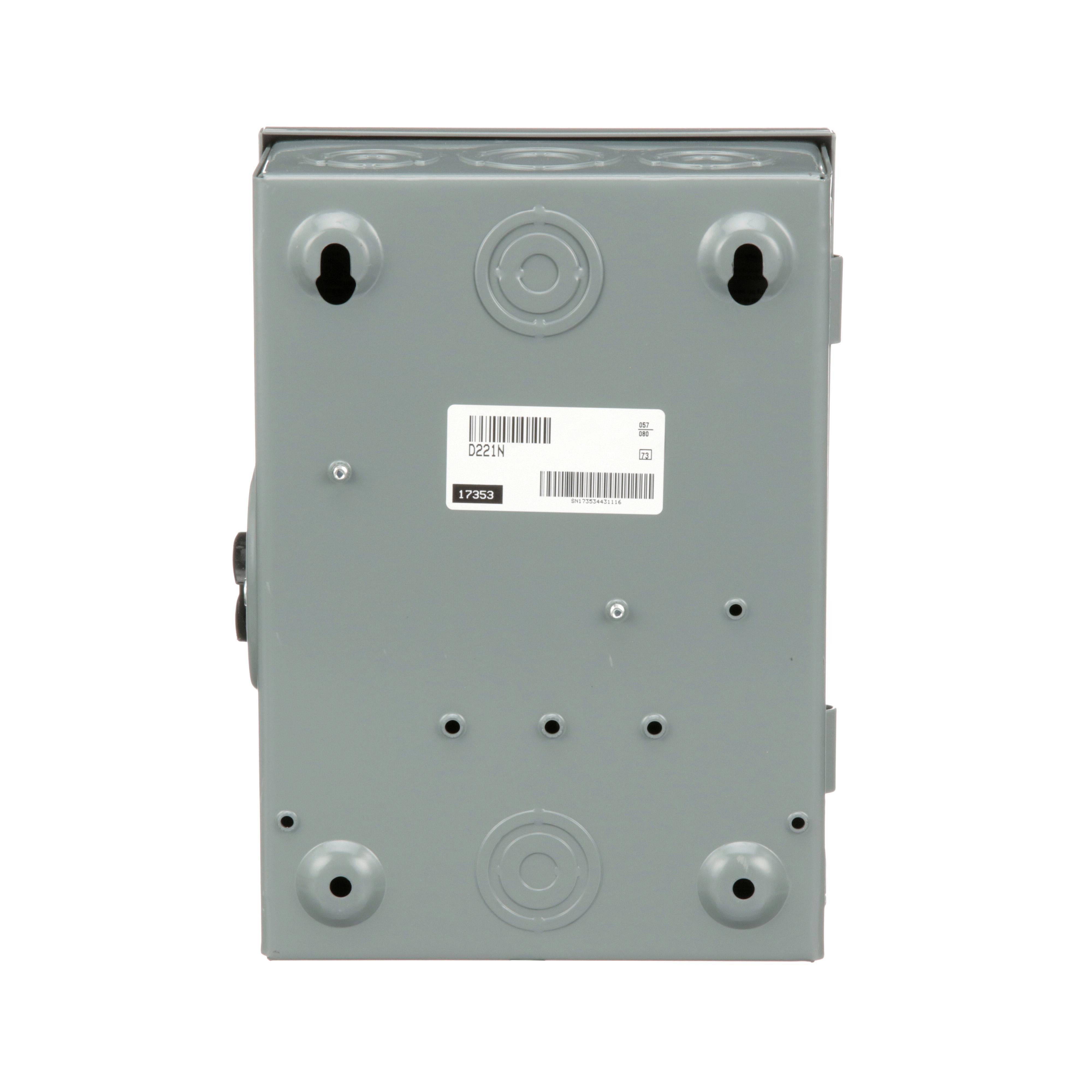 Picture of D221N - Safety switch, general duty, fusible, 30A, 2 pole, 7.5hp, 240VAC, NEMA 1, neutral factory installed