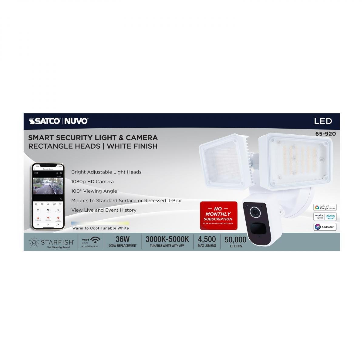 Picture of 65-920 - Rectangular Security Light W/ Camera, White